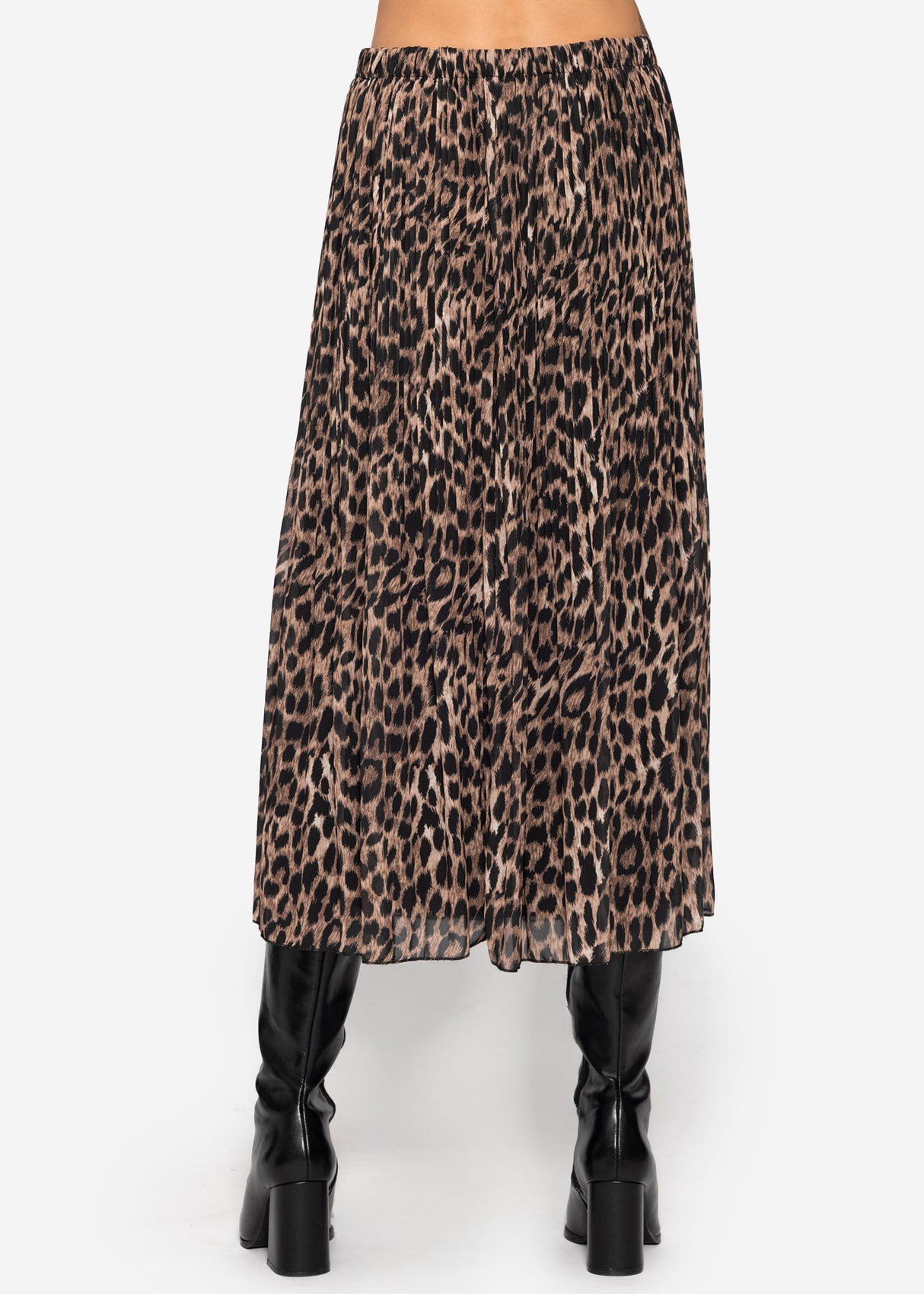 Langer Plissée-Rock aus Chiffon mit Leo-Print - braun