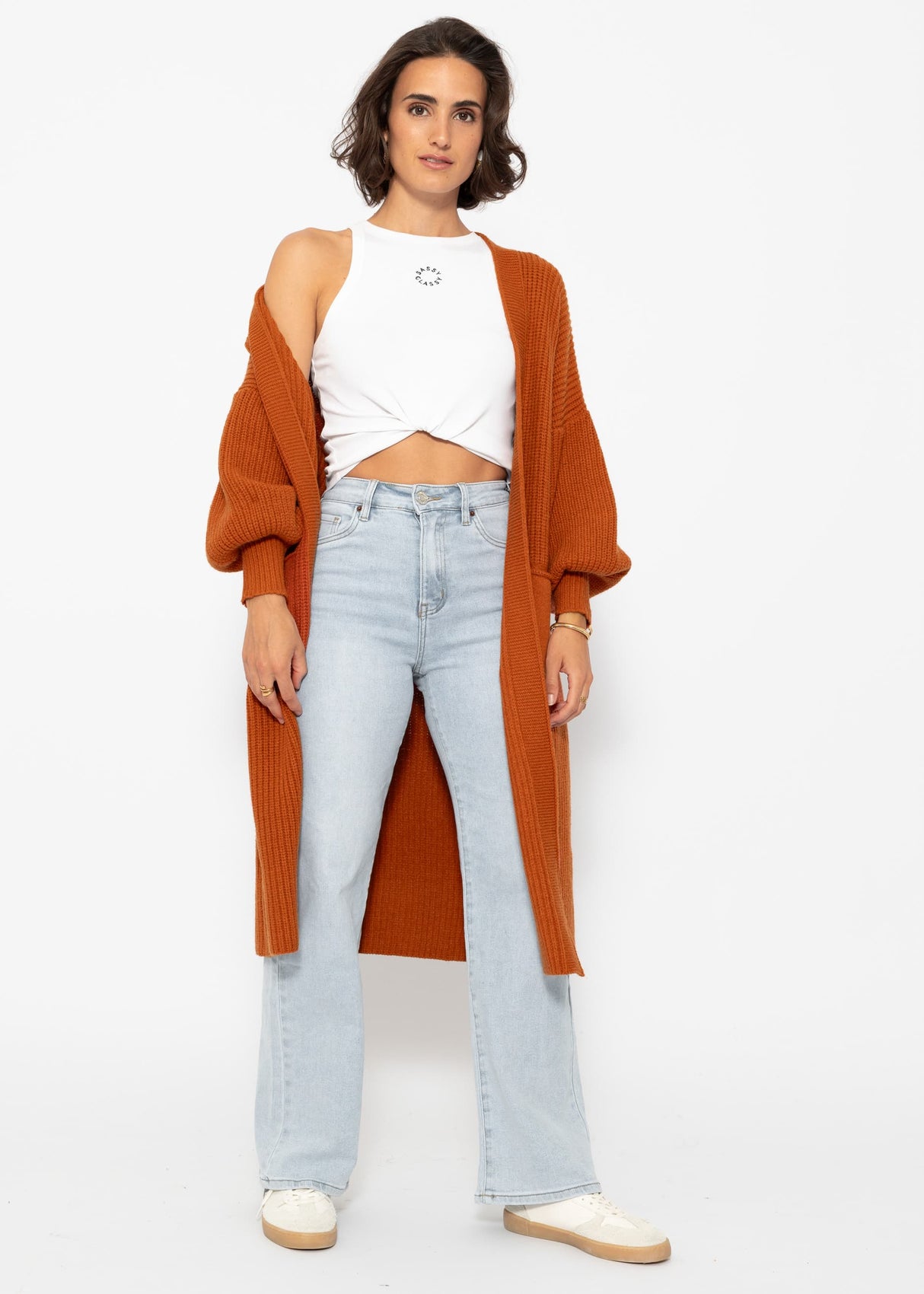 Long super soft cardigan with pockets - rust red