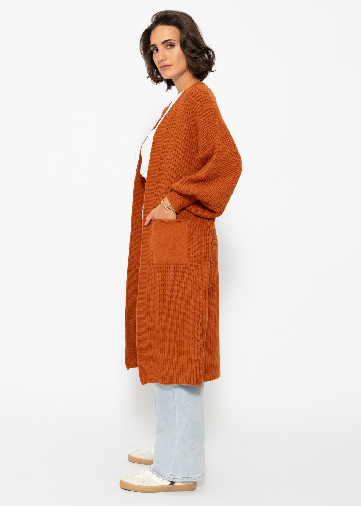 Long super soft cardigan with pockets - rust red