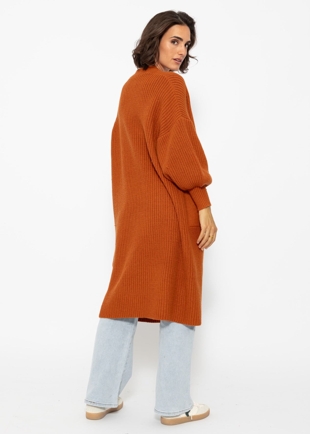 Long super soft cardigan with pockets - rust red
