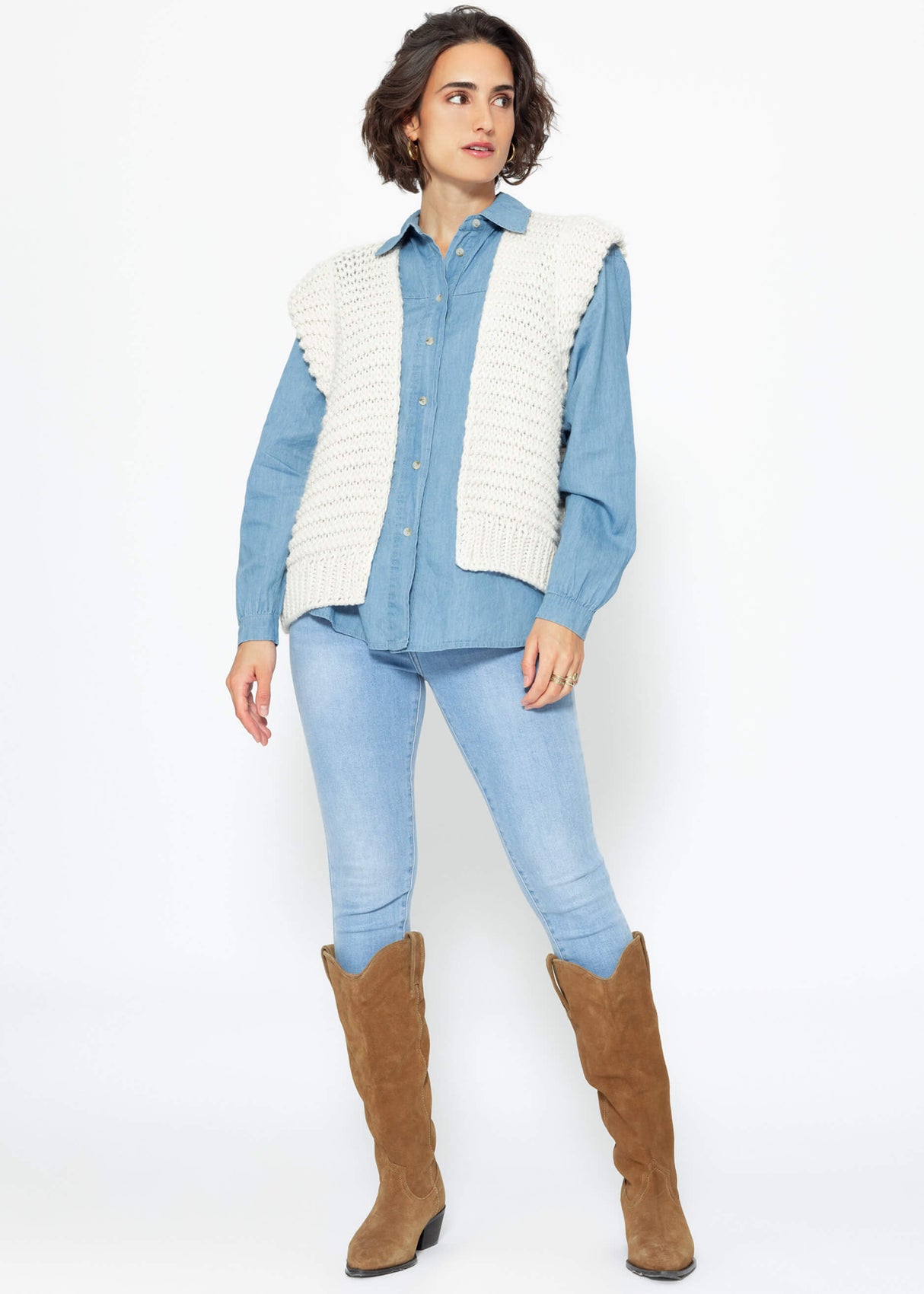 Lässige Denim Hemdbluse mit Brusttasche - blau