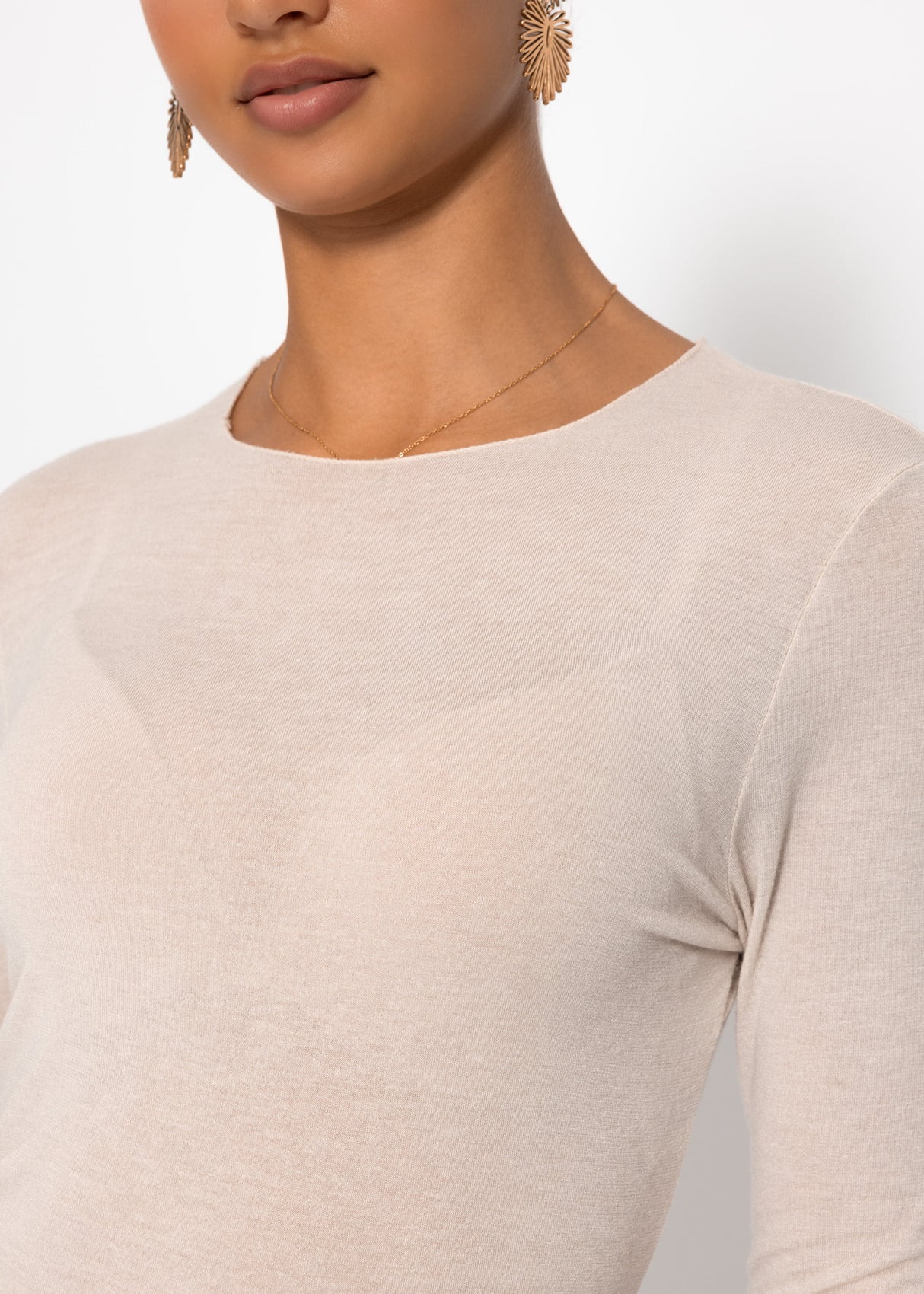 Lightweight, slightly transparent long-sleeved shirt with cashmere blend – beige