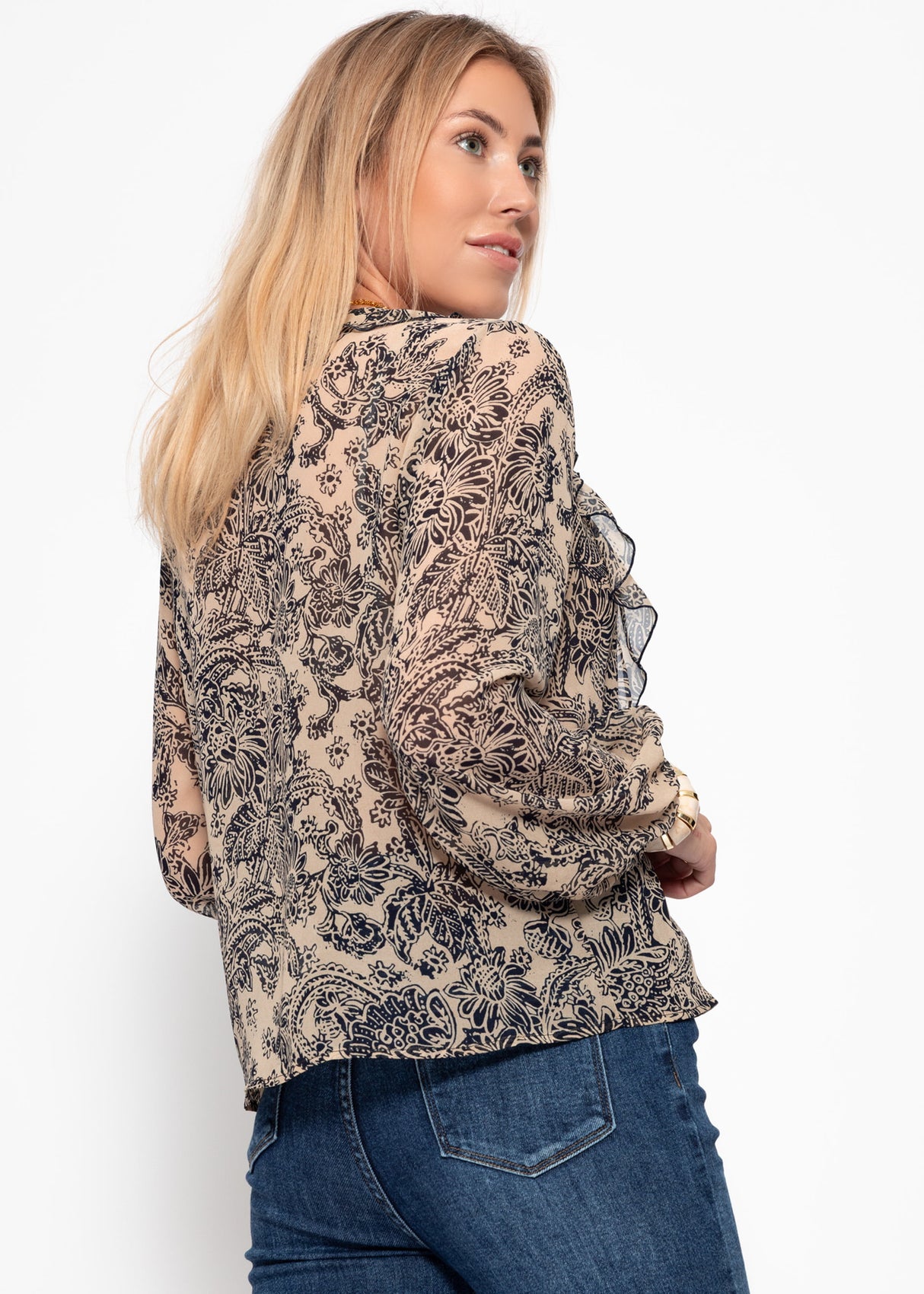 Leichte Bluse mit Rüschen - beige