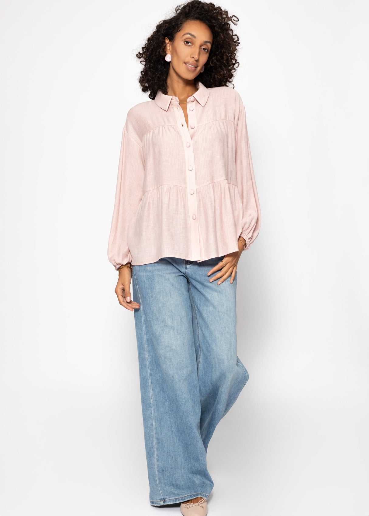 Leichte Bluse mit Volants - altrosa