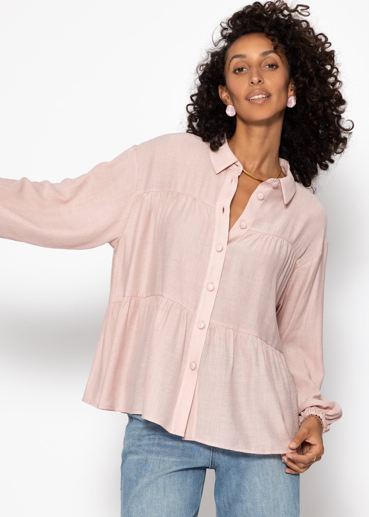 Leichte Bluse mit Volants - altrosa