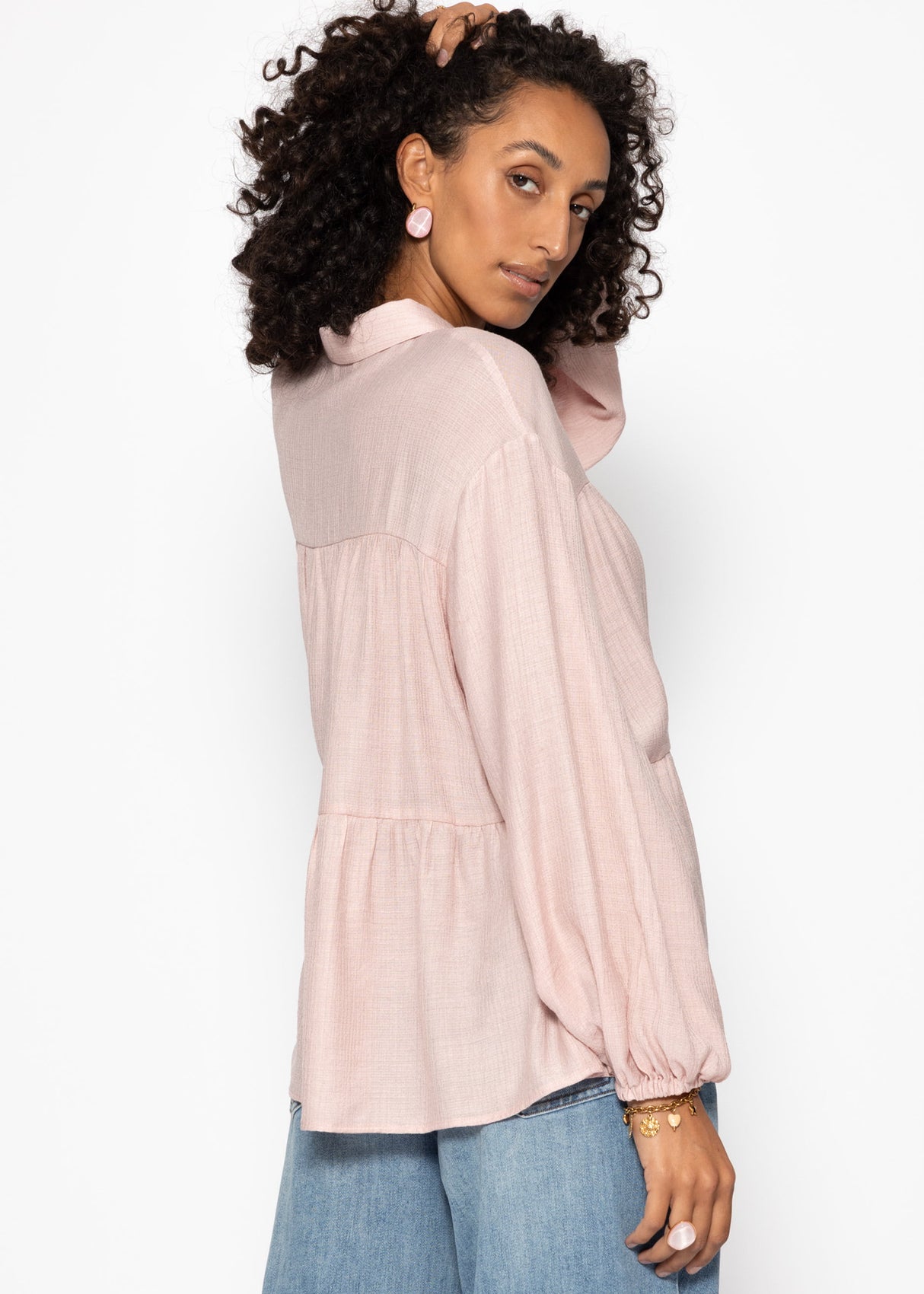 Leichte Bluse mit Volants - altrosa