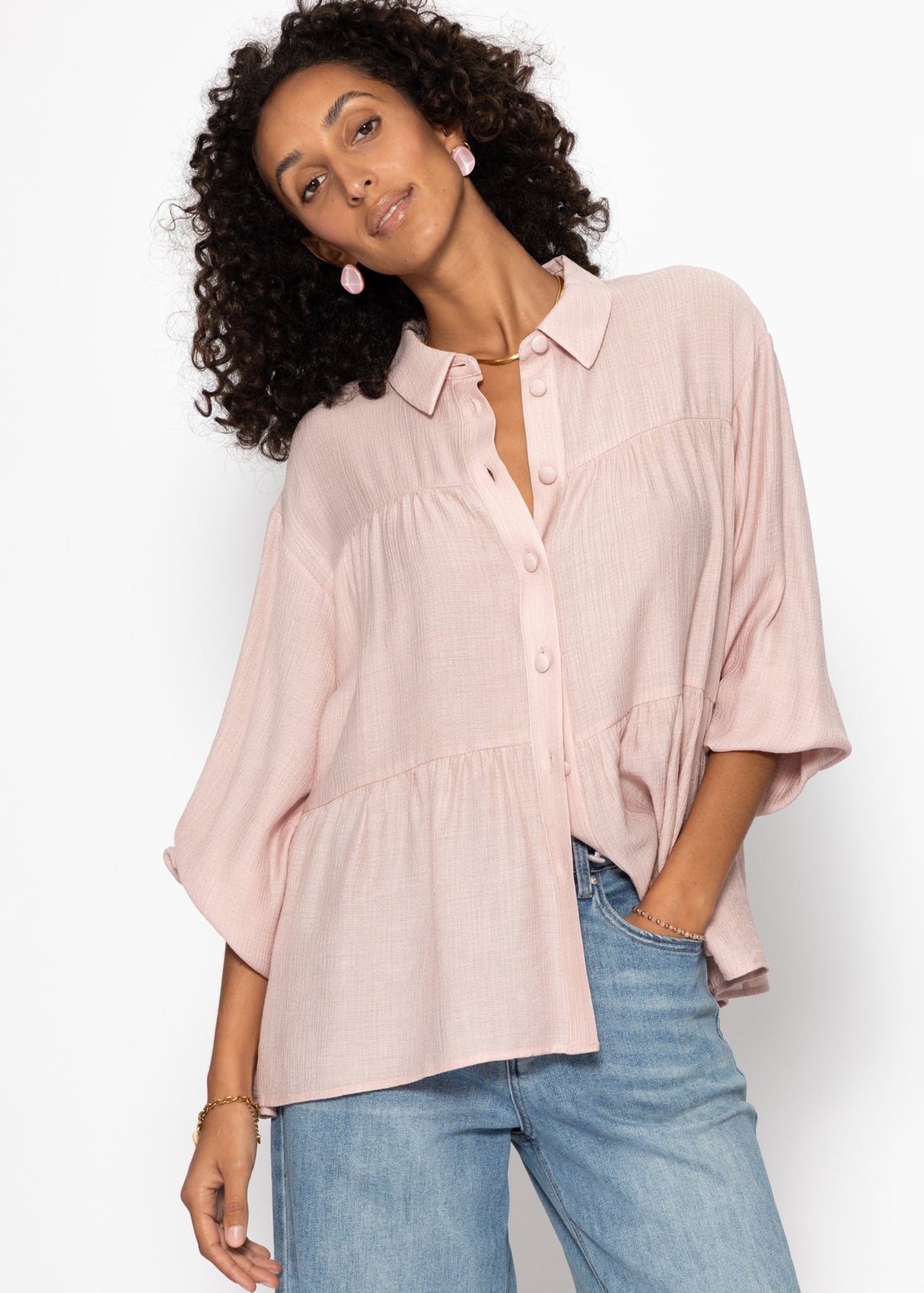 Leichte Bluse mit Volants - altrosa