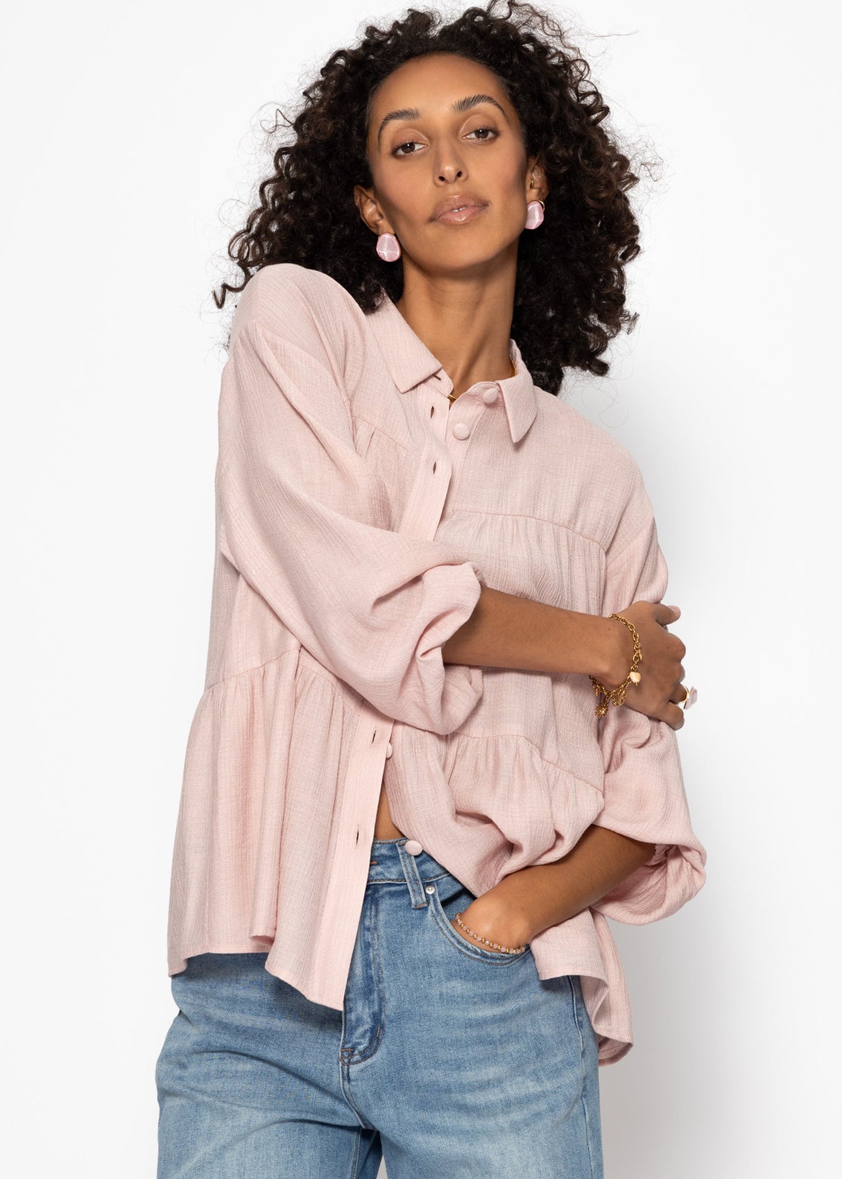 Leichte Bluse mit Volants - altrosa