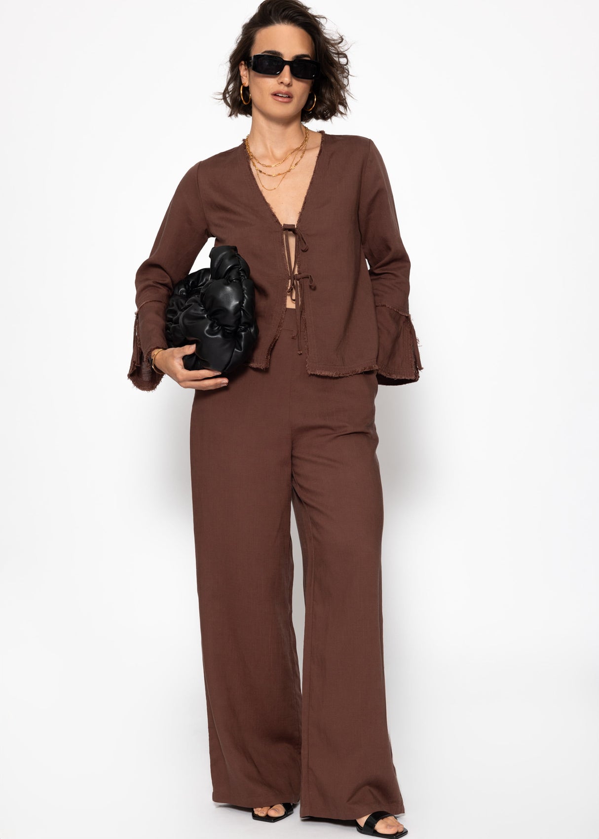 Linen trousers with straight leg- brown