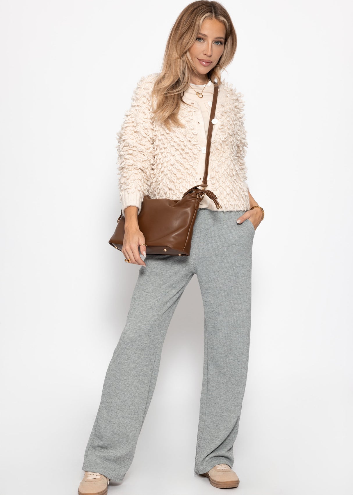 Loungewear Hose in Rippoptik - grau
