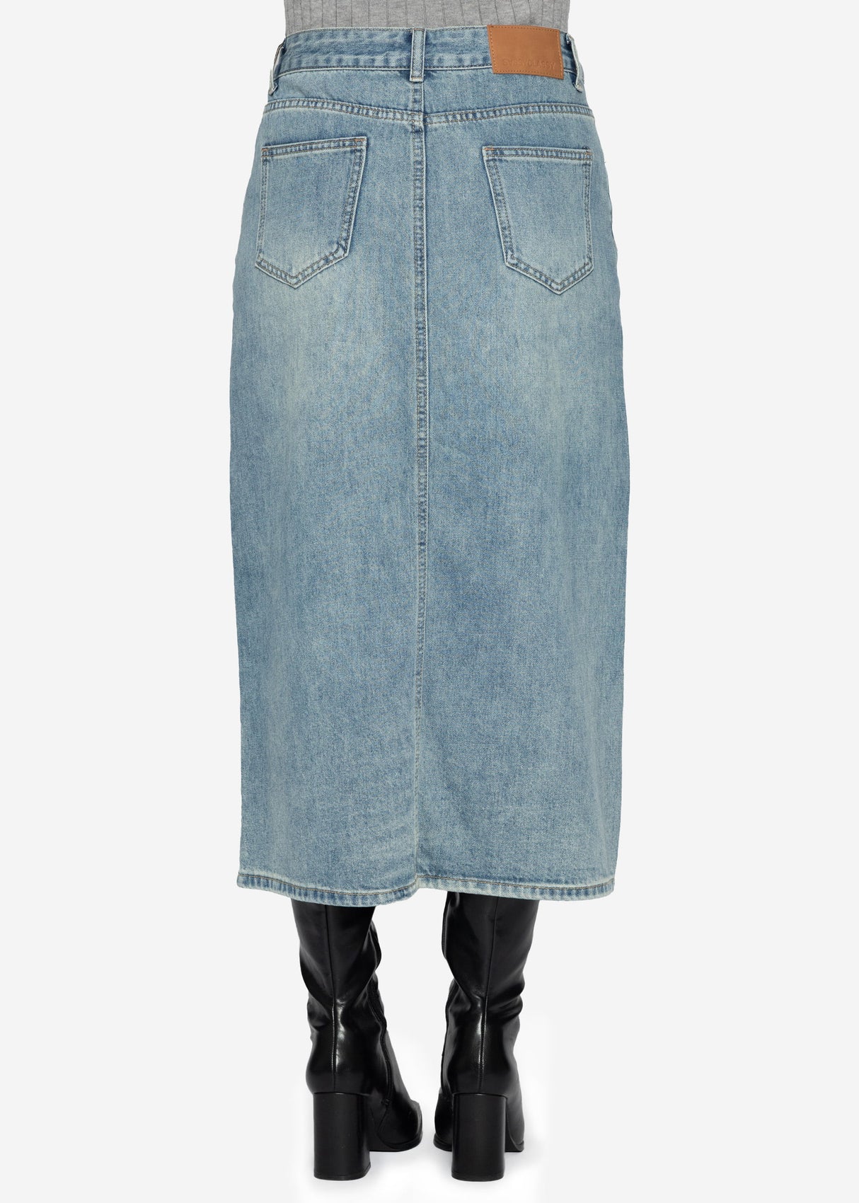 Midi Jeans Rock mit Schlitz - blau