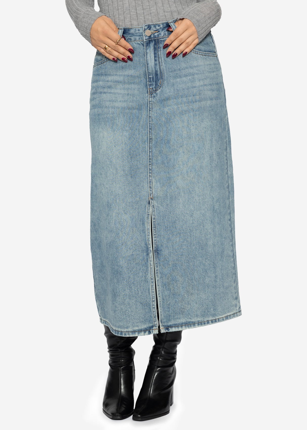 Midi Jeans Rock mit Schlitz - blau