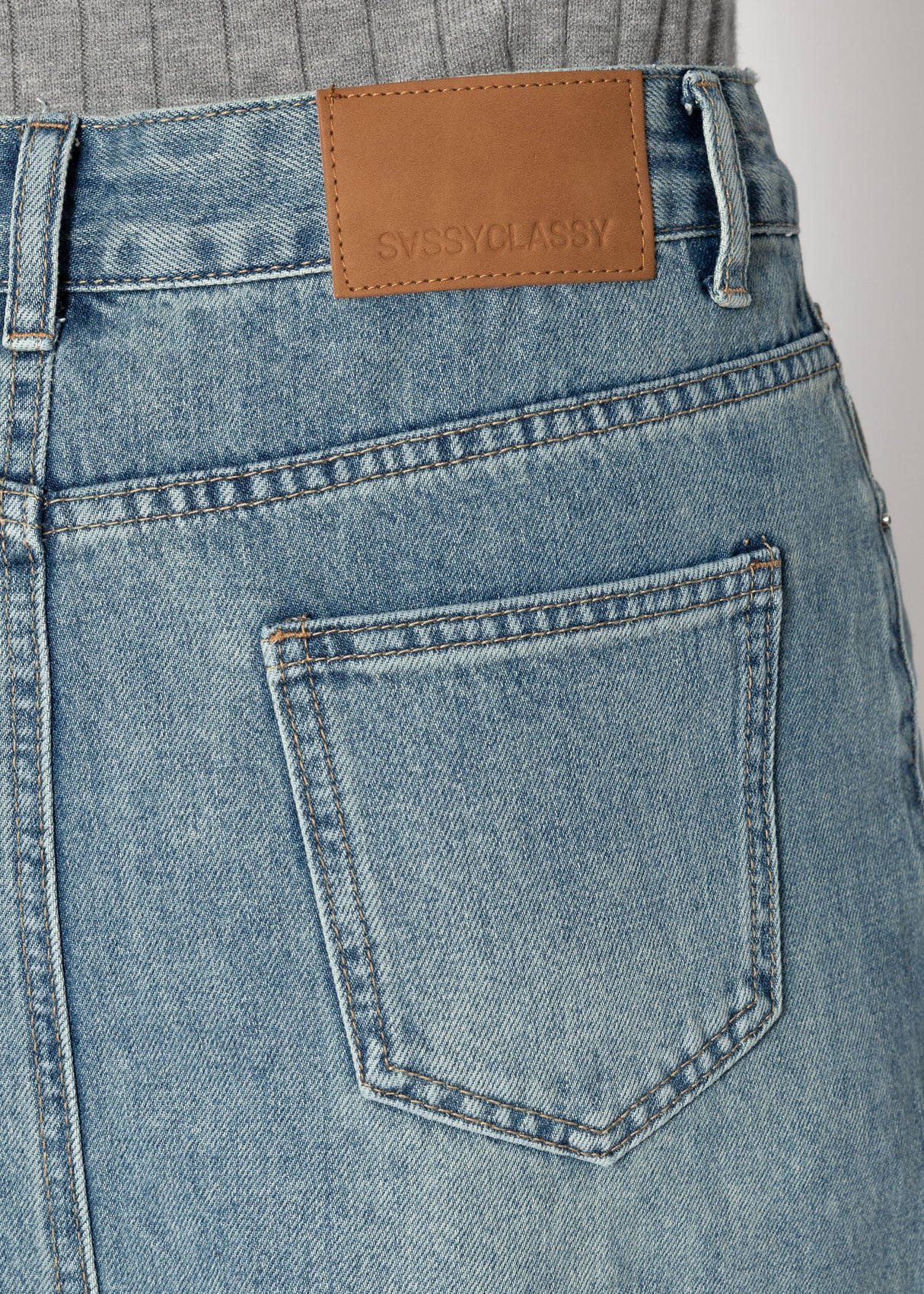 Midi Jeans Rock mit Schlitz - blau