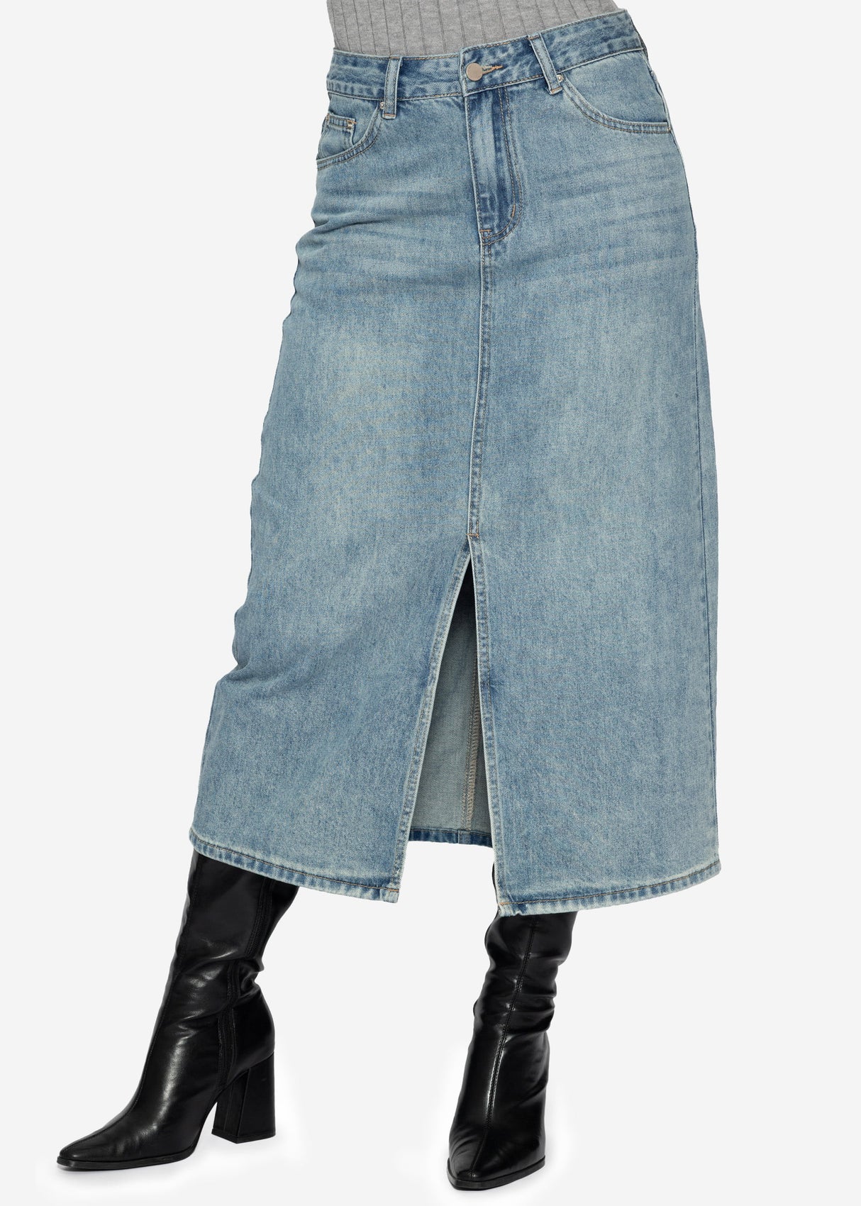 Midi Jeans Rock mit Schlitz - blau