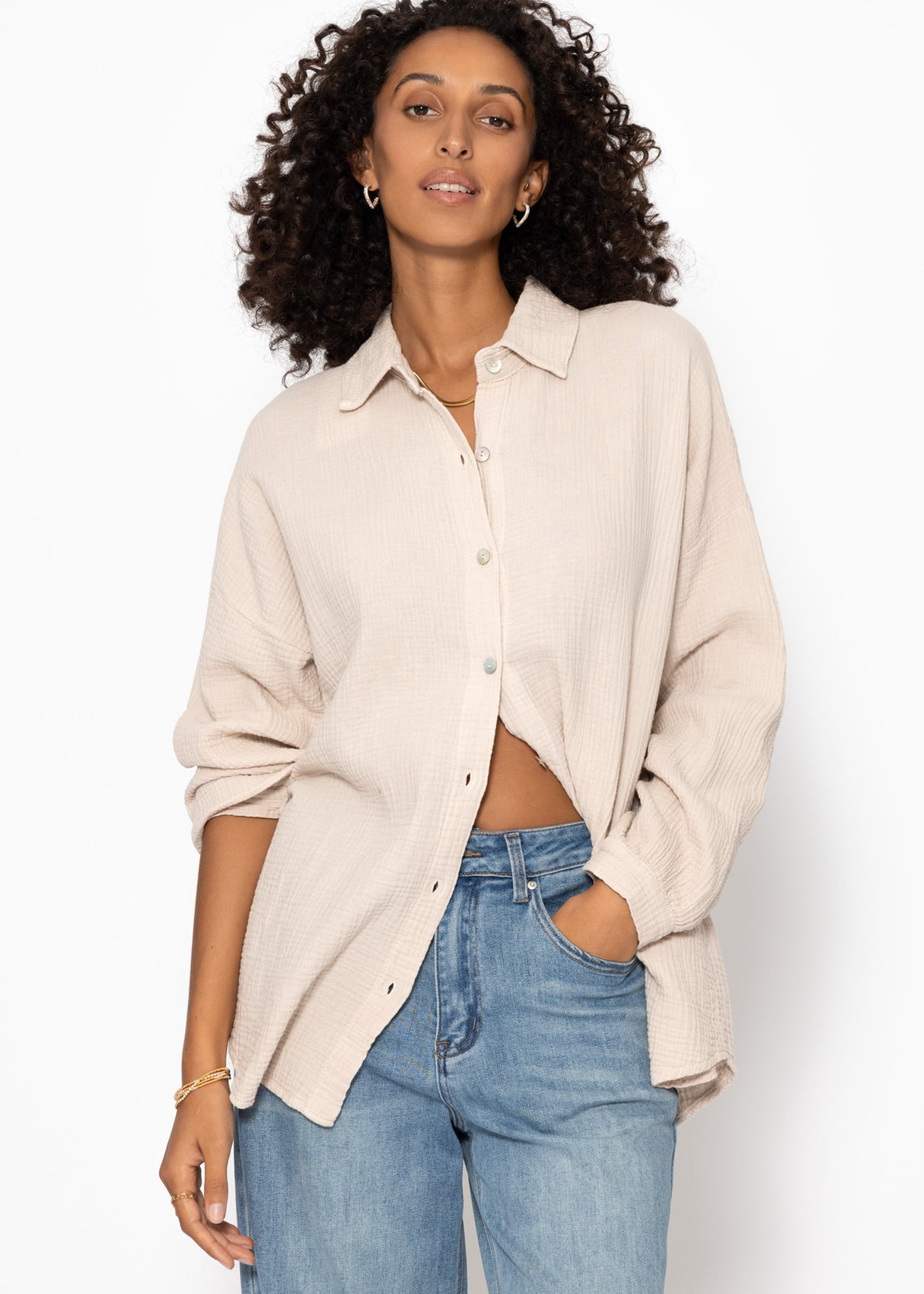 Musselin Bluse im Regular Fit - beige