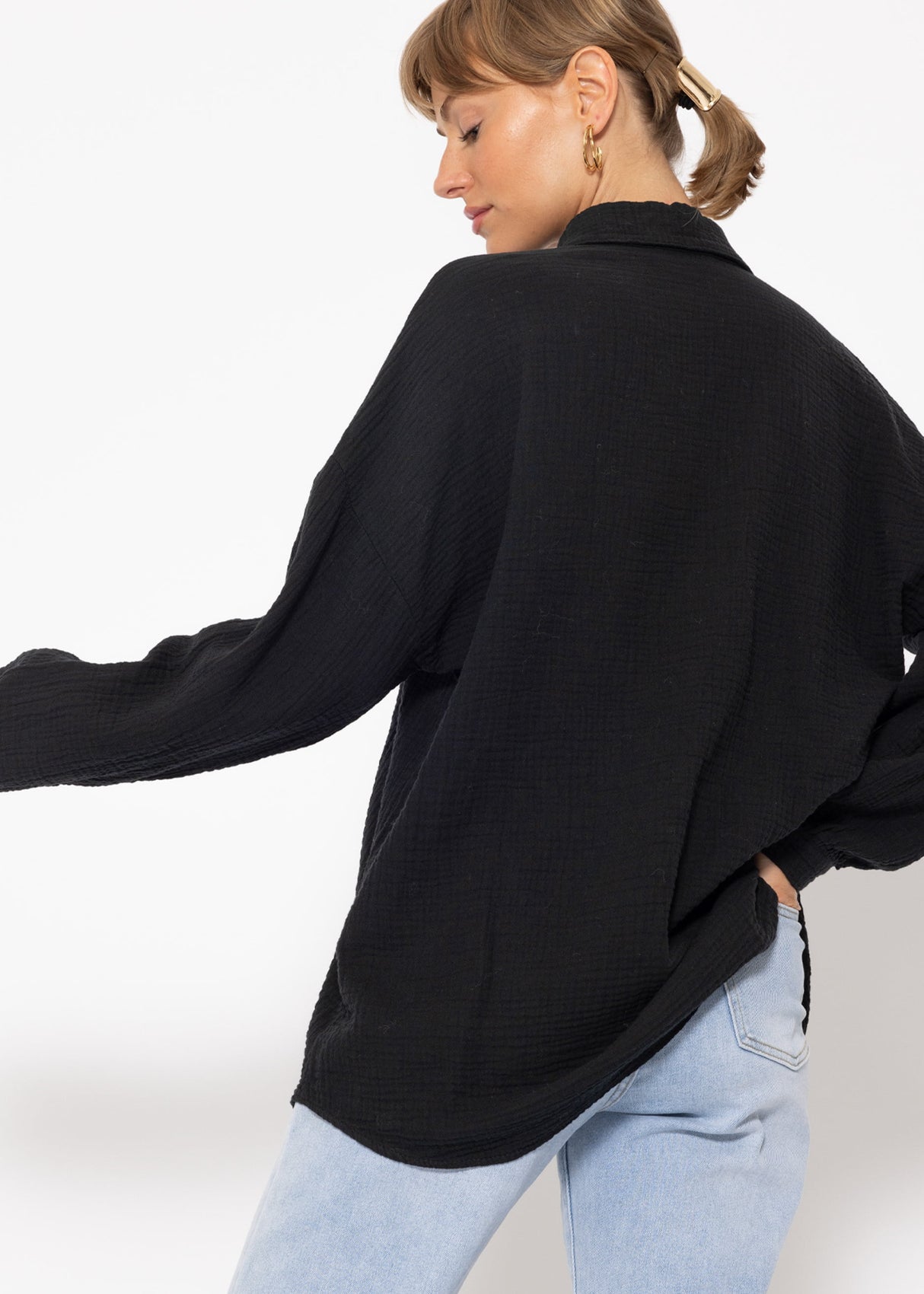 Musselin Bluse im Regular Fit - schwarz