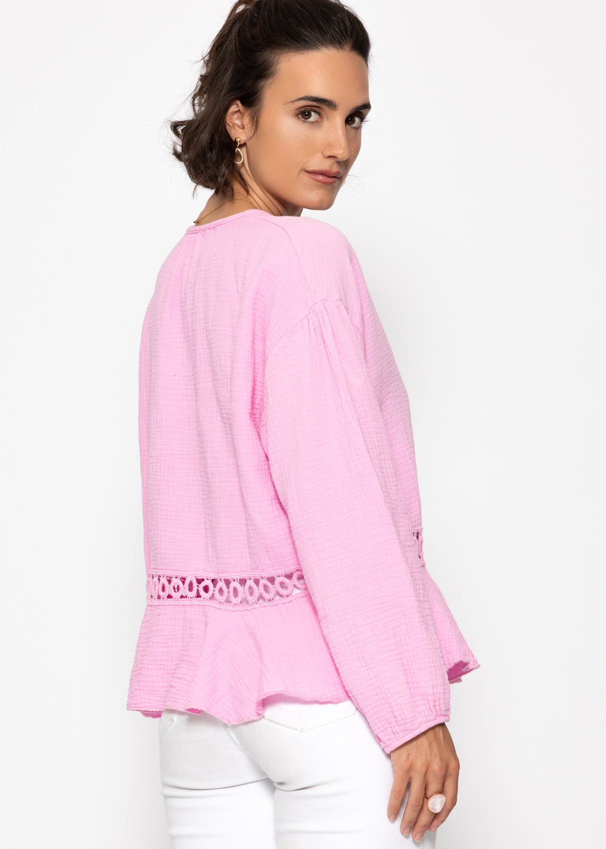 Musselin Bluse mit Schößchen - rosa