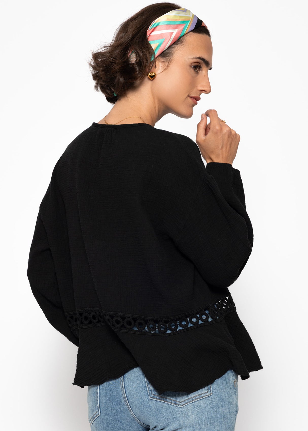 Musselin Bluse mit Schößchen - schwarz