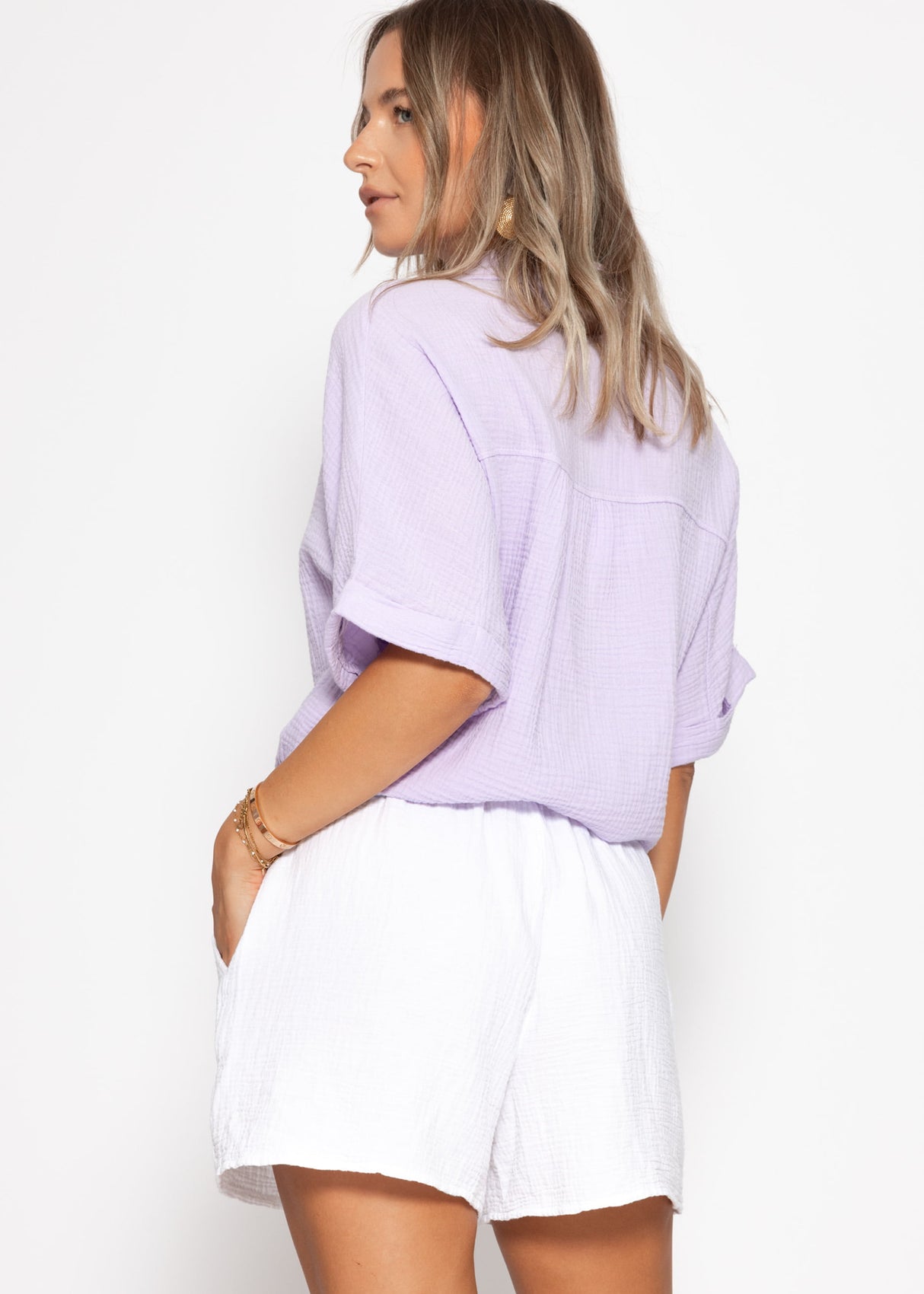 Musselin Bluse mit Zugband - flieder