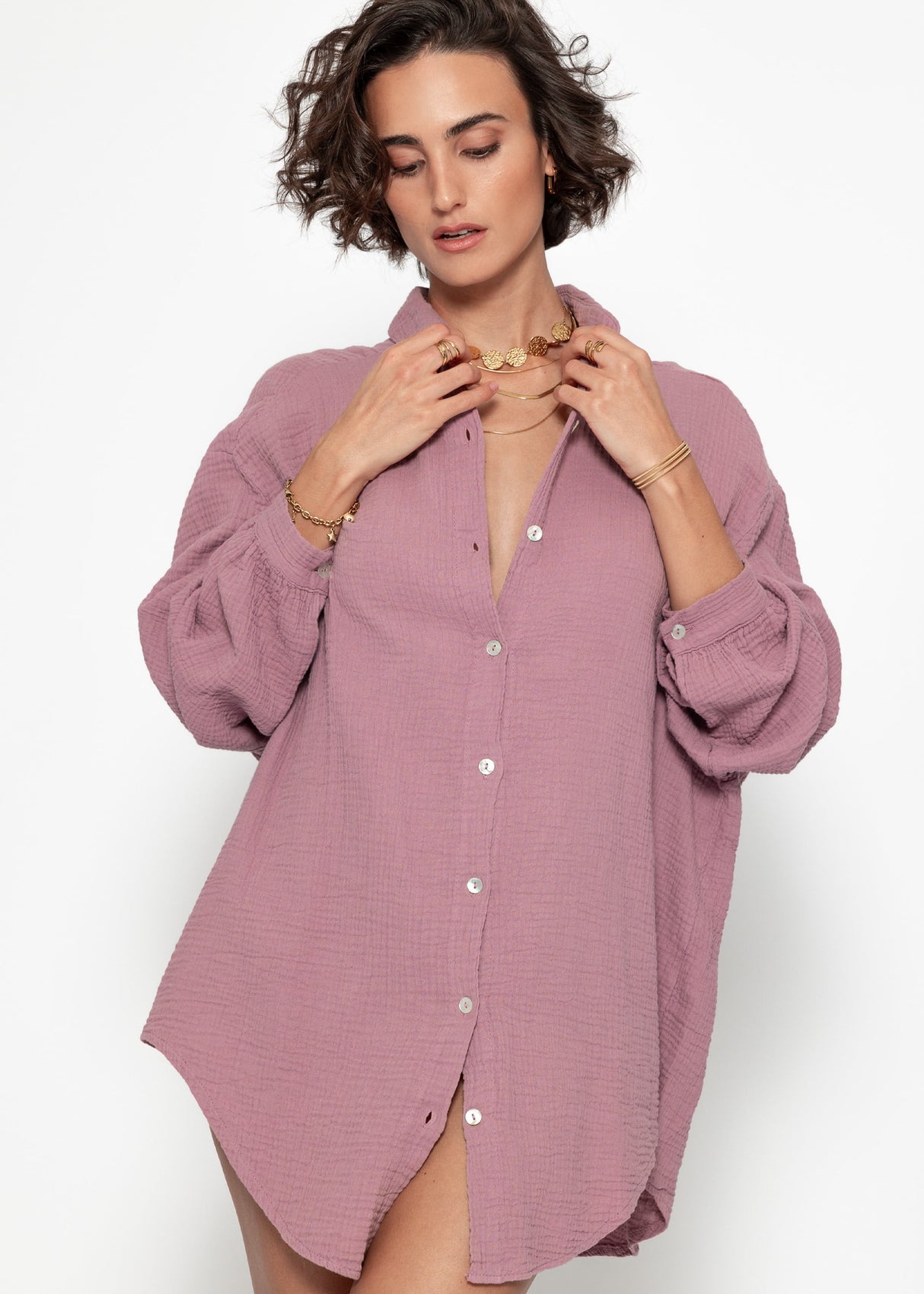 Musselin Bluse oversize, altrosa