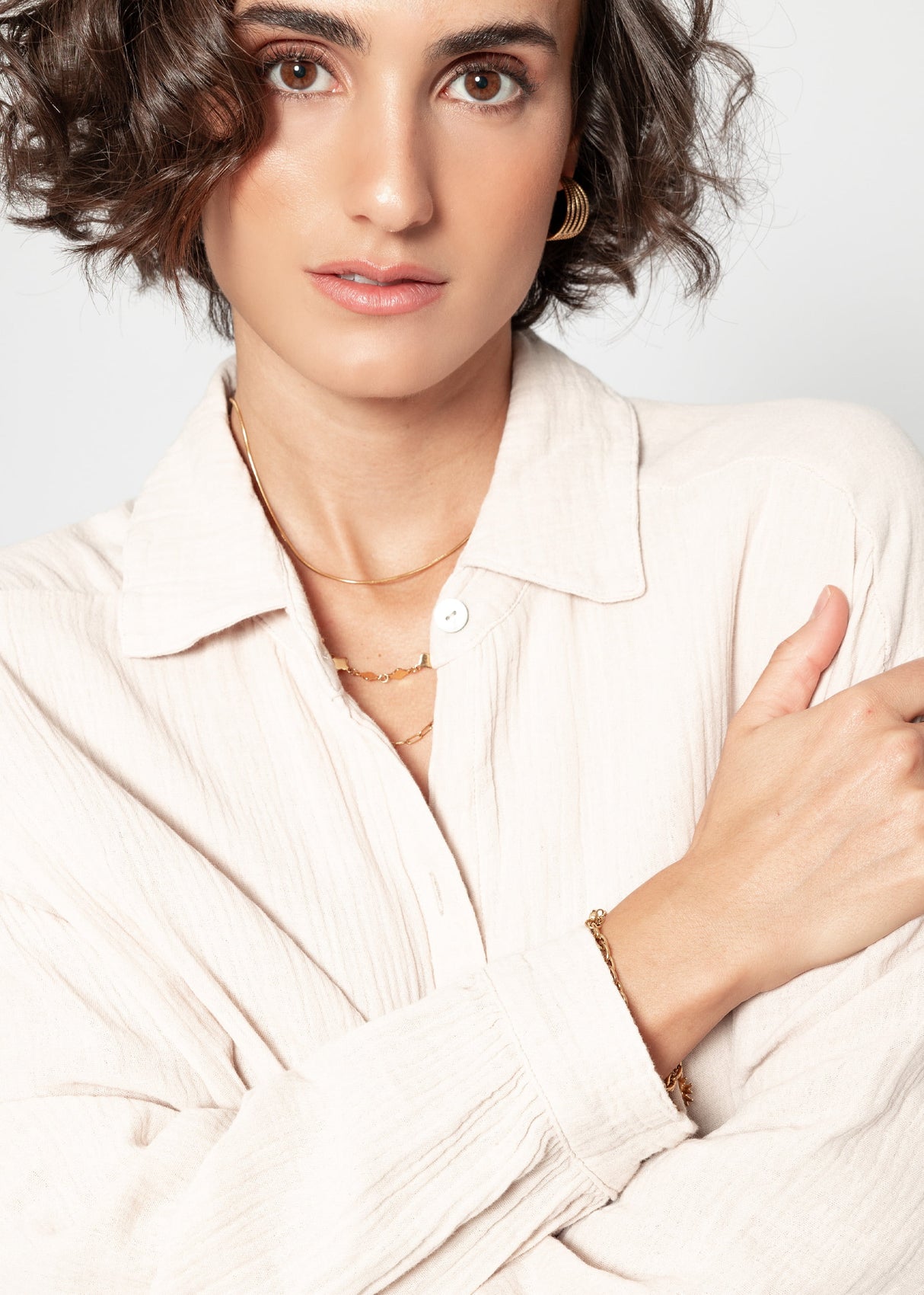 Musselin Bluse oversize, kurz, beige