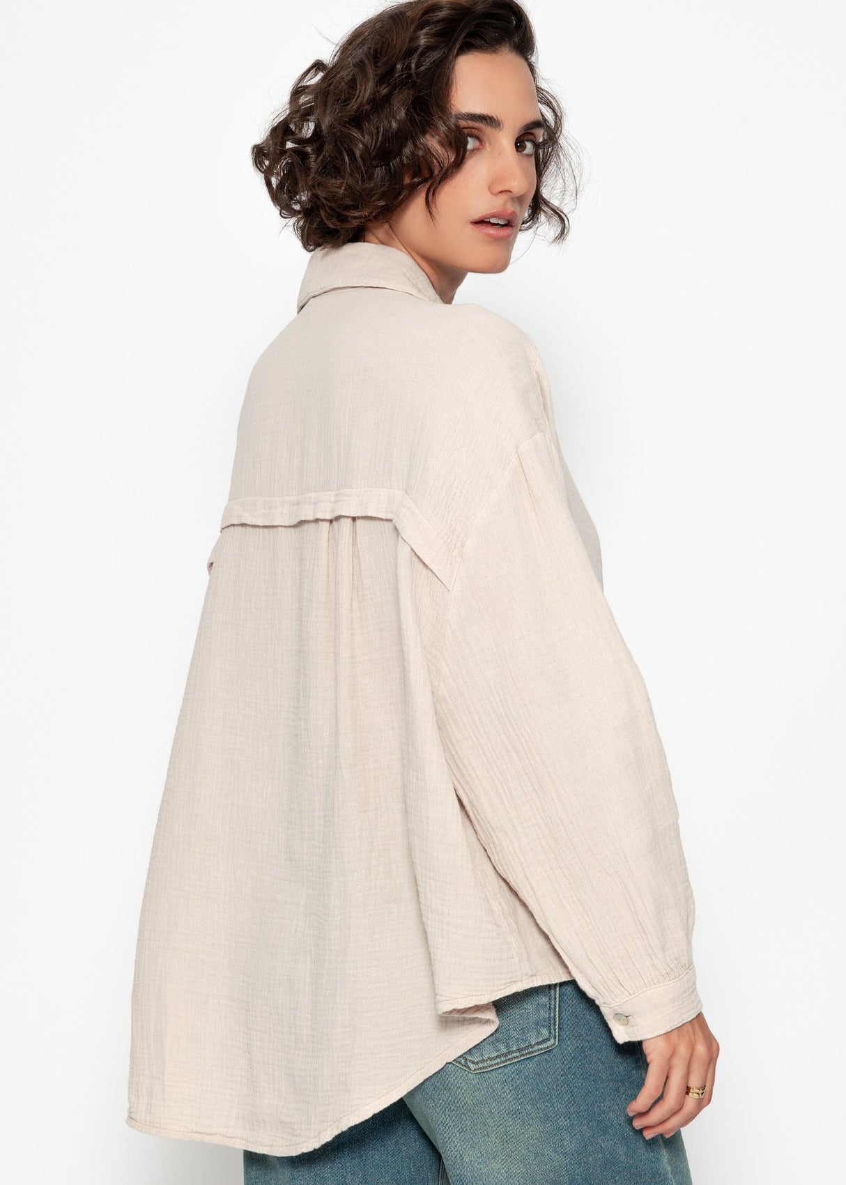 Musselin Bluse oversize, kurz, beige