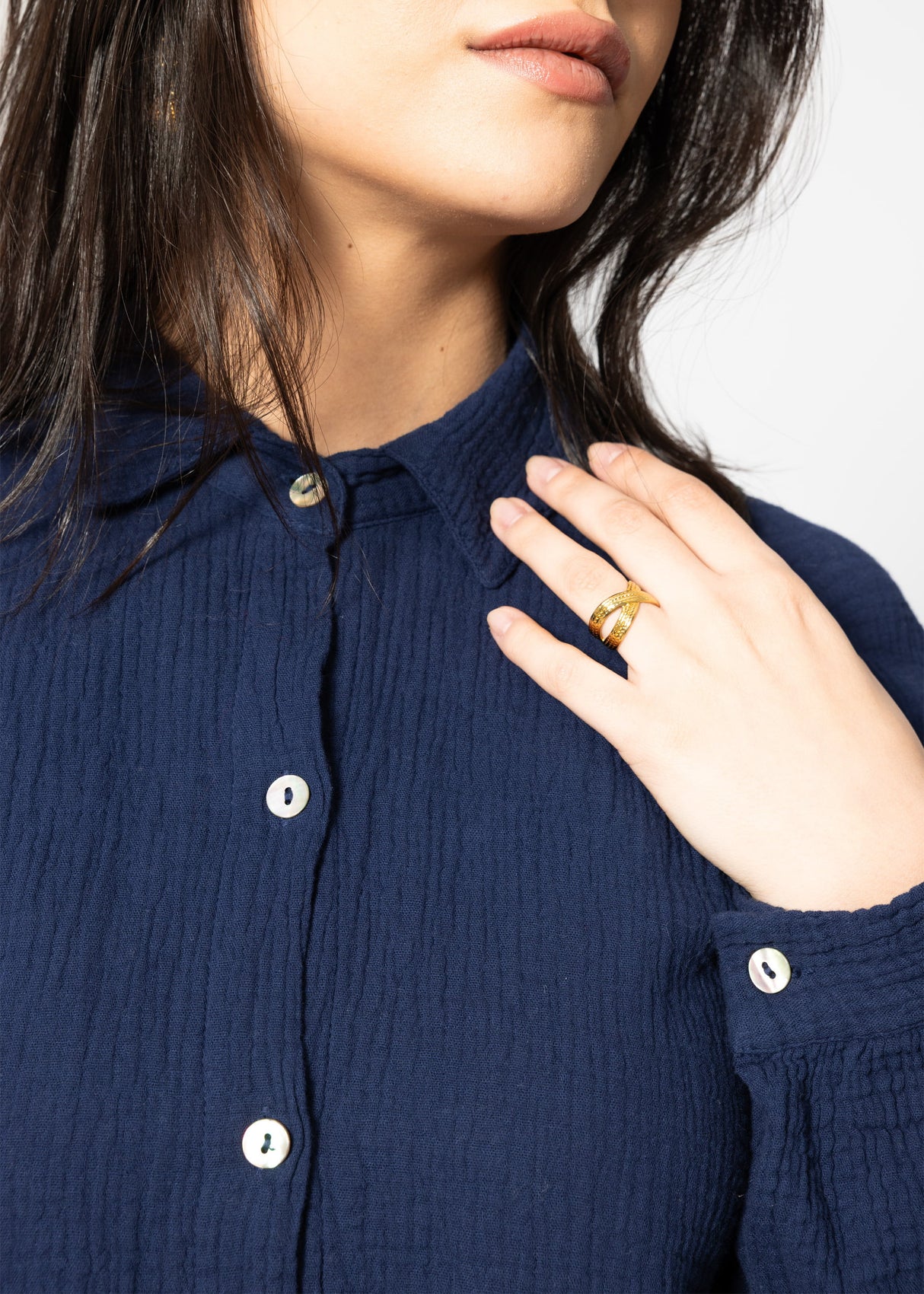 Musselin Bluse oversize, kurz, dunkelblau