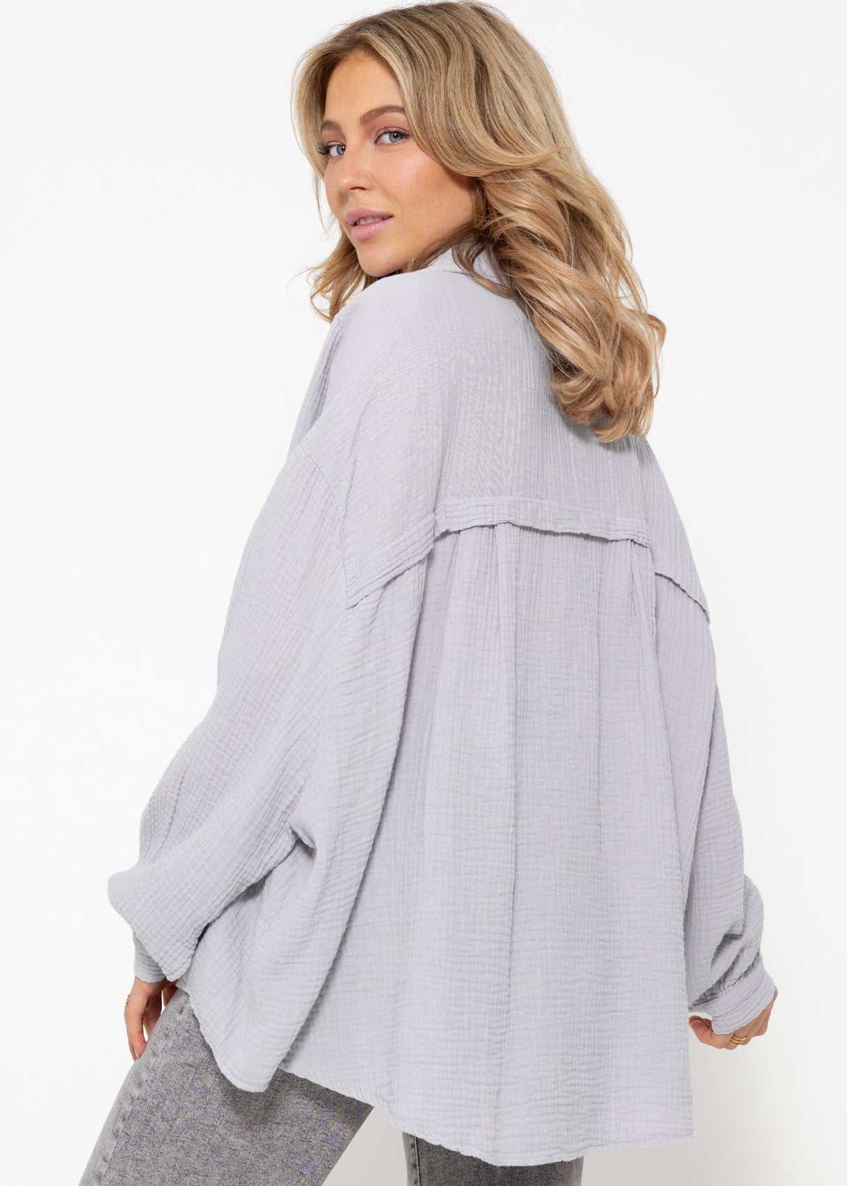 Musselin Bluse oversize, kurz, grau