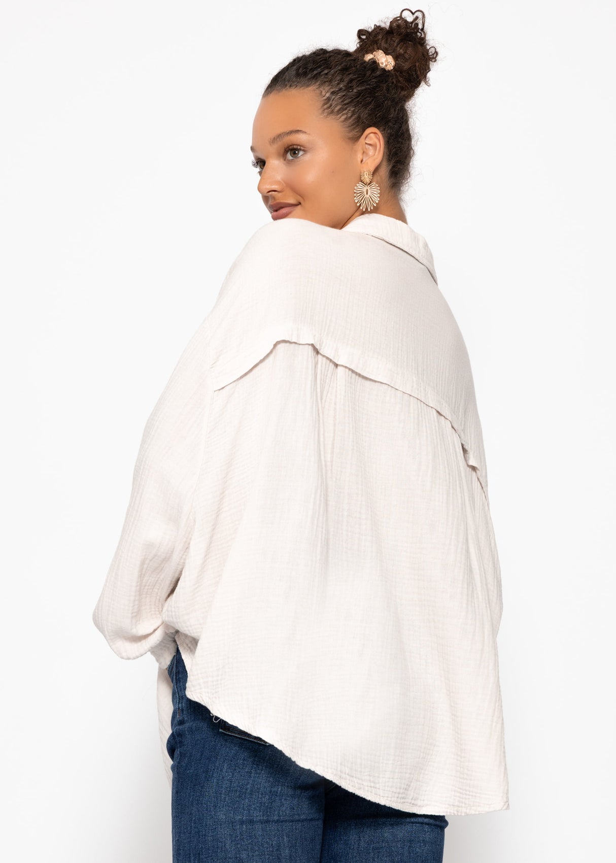 Musselin Bluse oversize, kurz, hellbeige