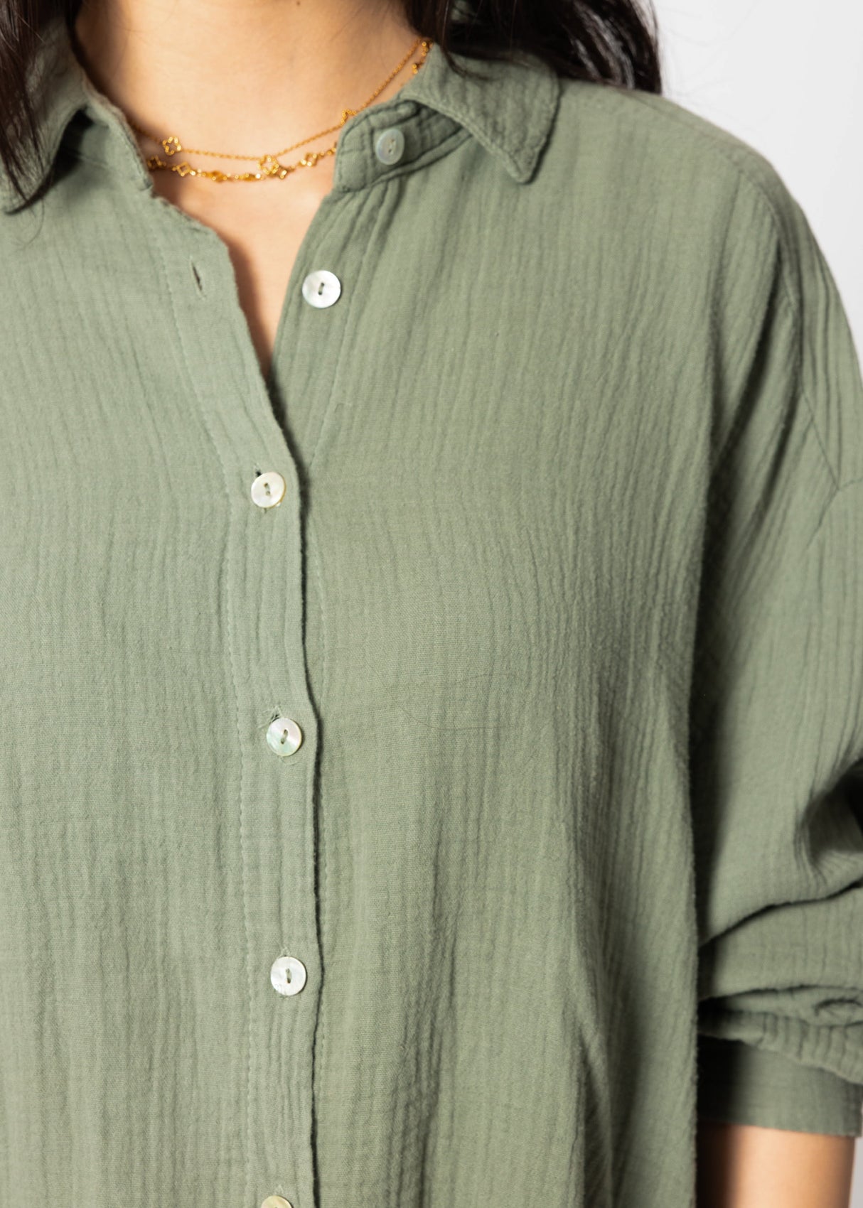 Musselin Bluse oversize, kurz, khaki