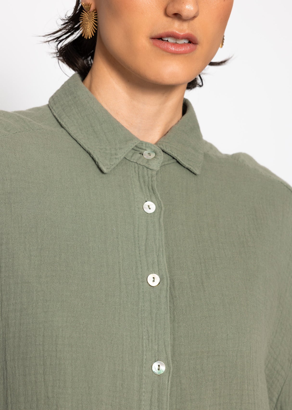 Musselin Bluse oversize, kurz - khaki