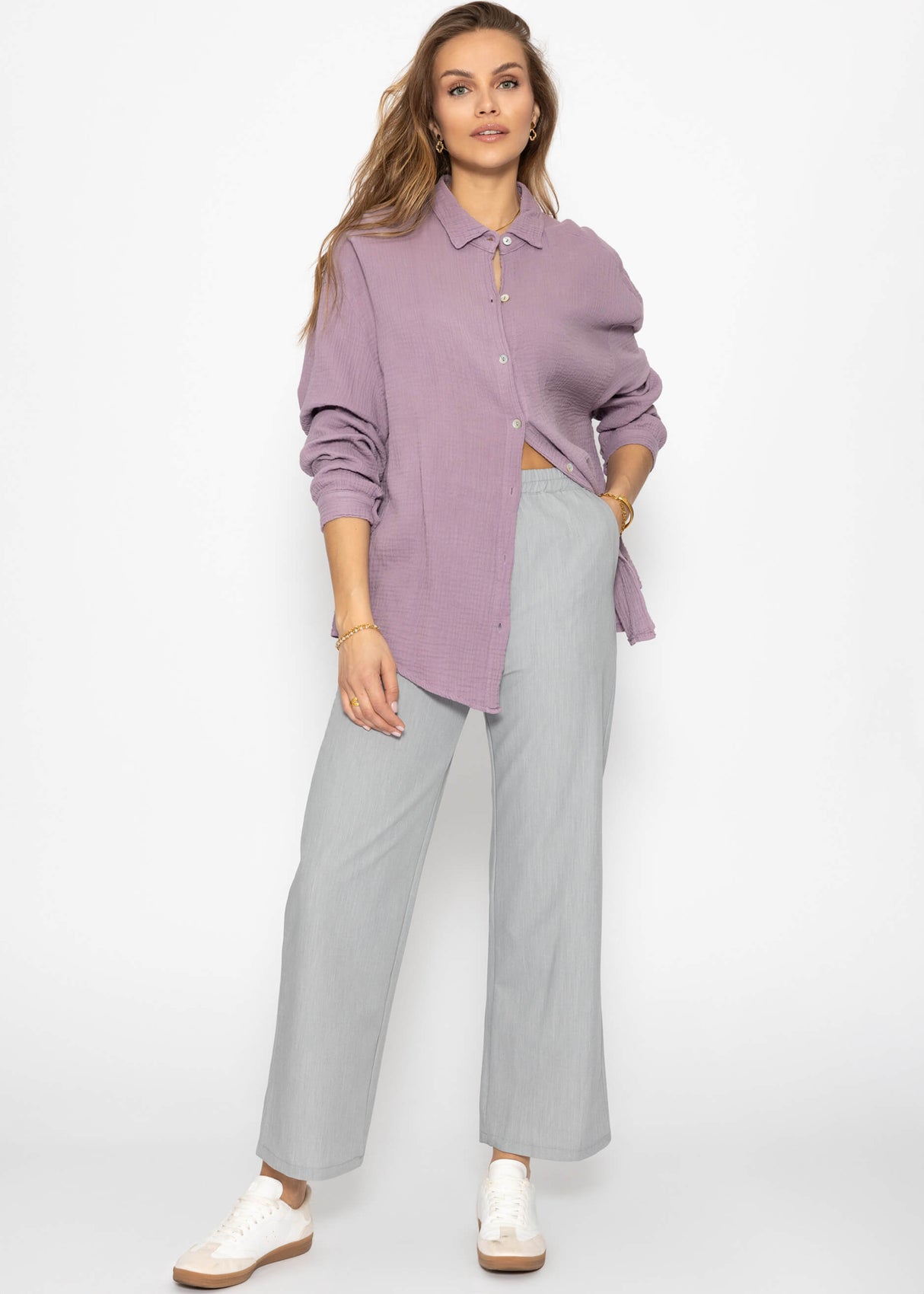 Musselin Bluse oversize, kurz, violett