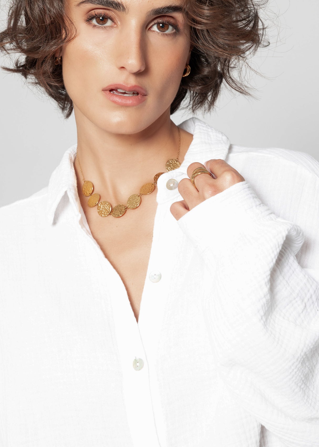 Musselin Bluse oversize, kurz, weiß