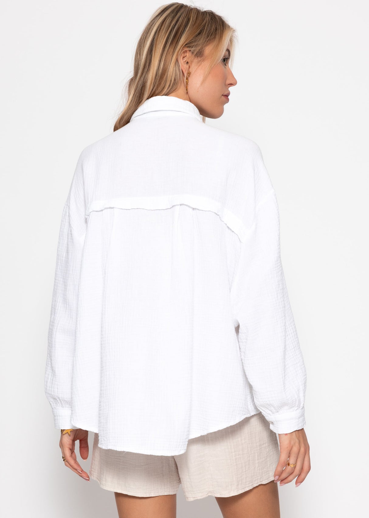 Musselin Bluse oversize, kurz, weiß