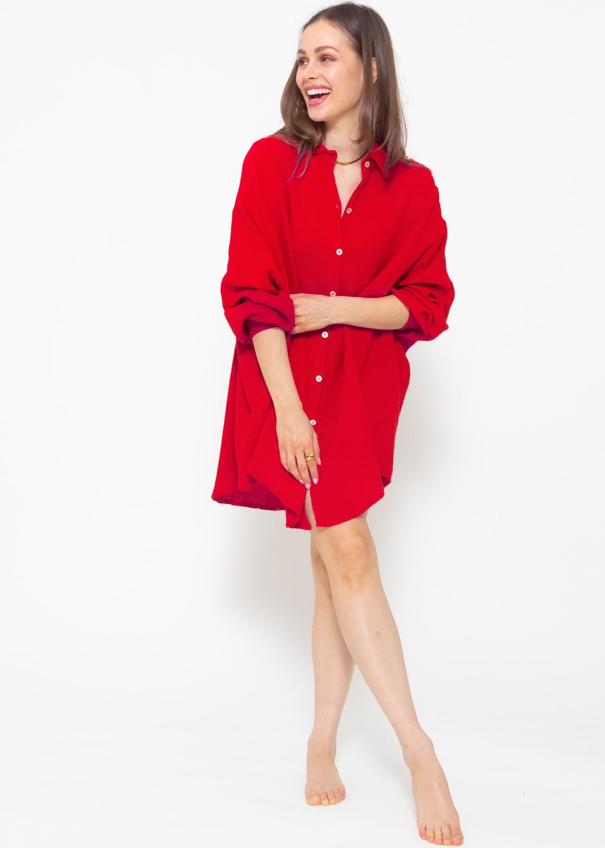 Musselin Bluse oversize, rot