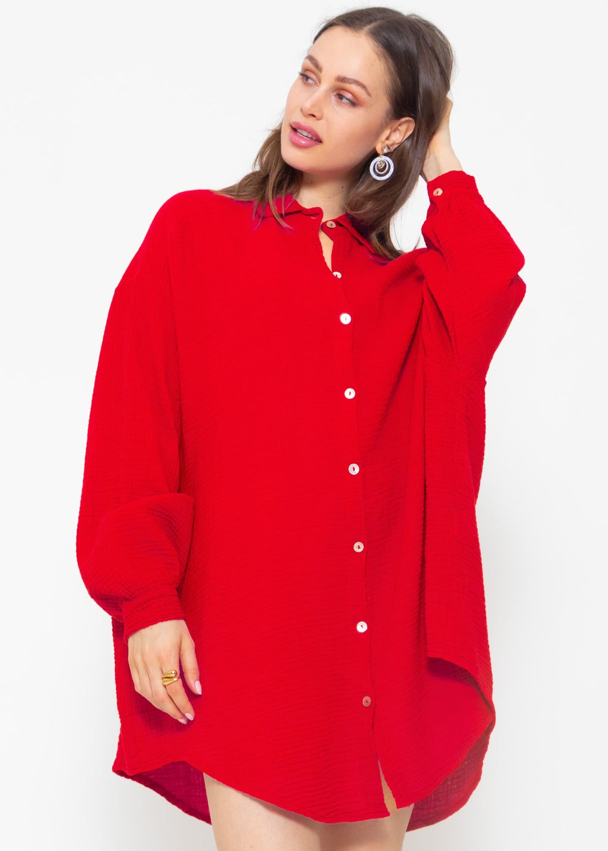 Musselin Bluse oversize, rot