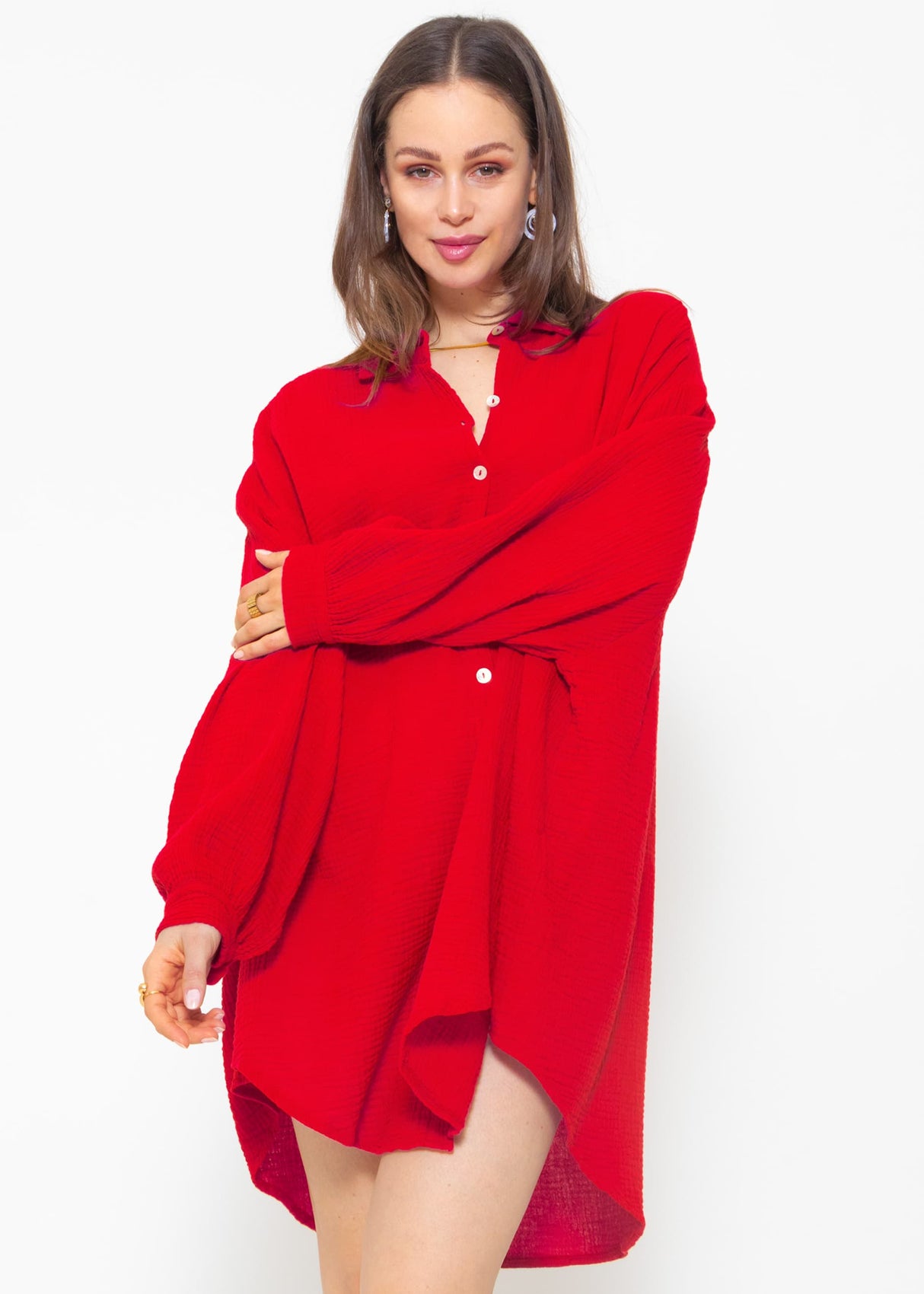 Musselin Bluse oversize, rot