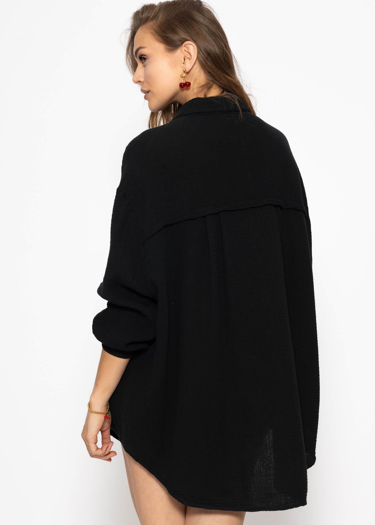 Musselin Bluse oversize, schwarz