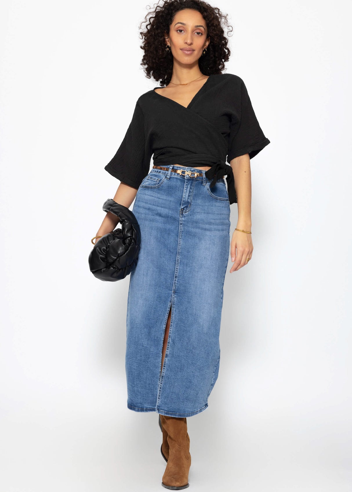 Musselin Bluse zum Wickeln - schwarz