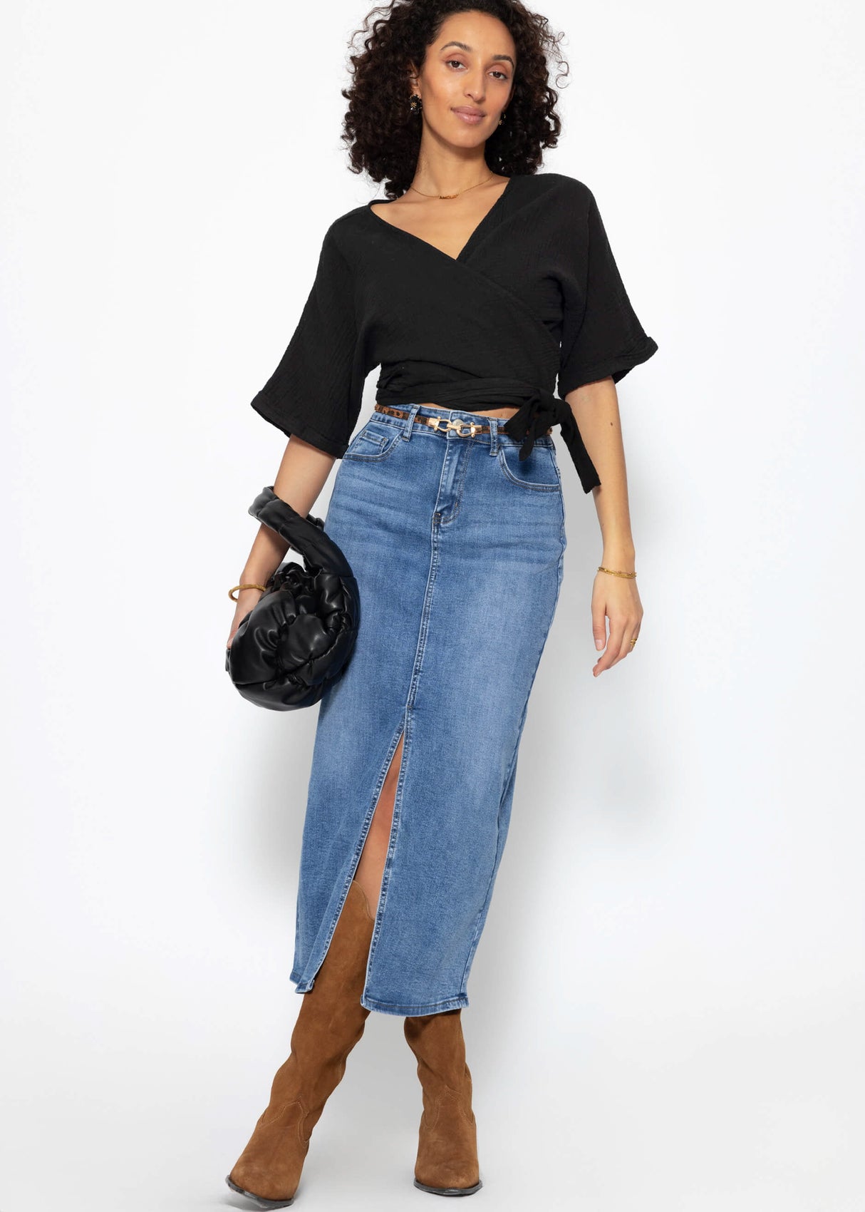 Musselin Bluse zum Wickeln - schwarz