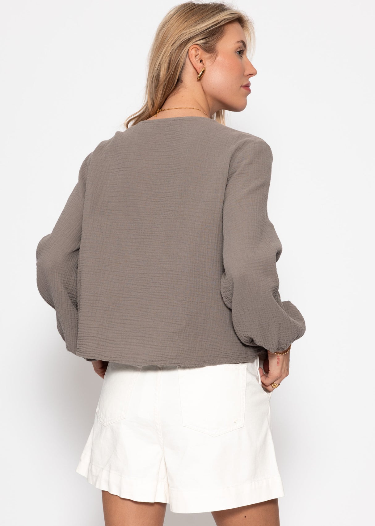 Muslin blouse jacket with ties - taupe