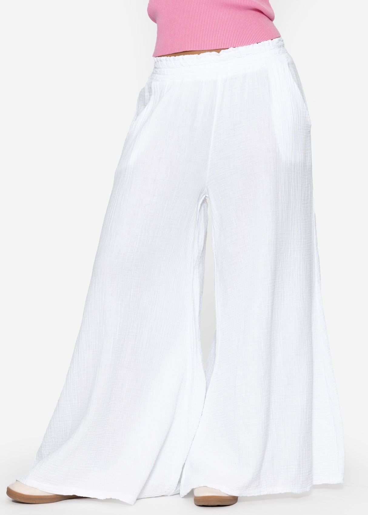 Musselin Pants mit weitem Bein - weiß