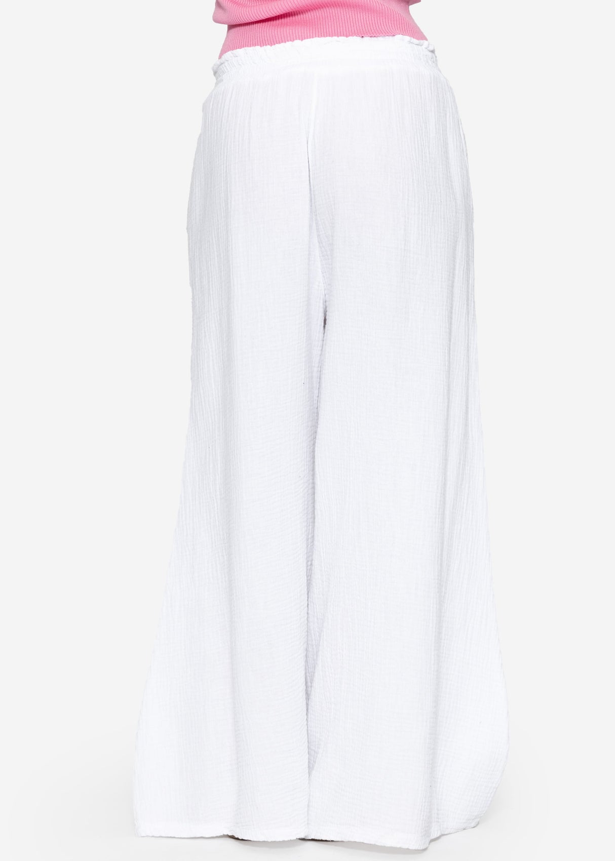 Musselin Pants mit weitem Bein - weiß