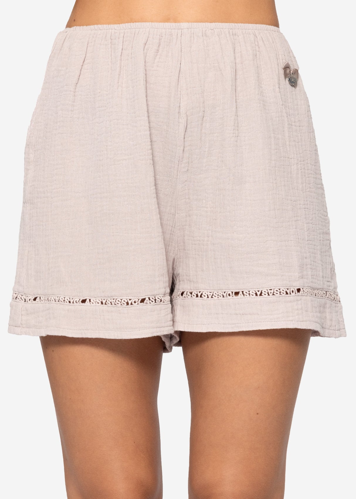 Musselin Pyjamashorts mit Spitzenborte - altrosa