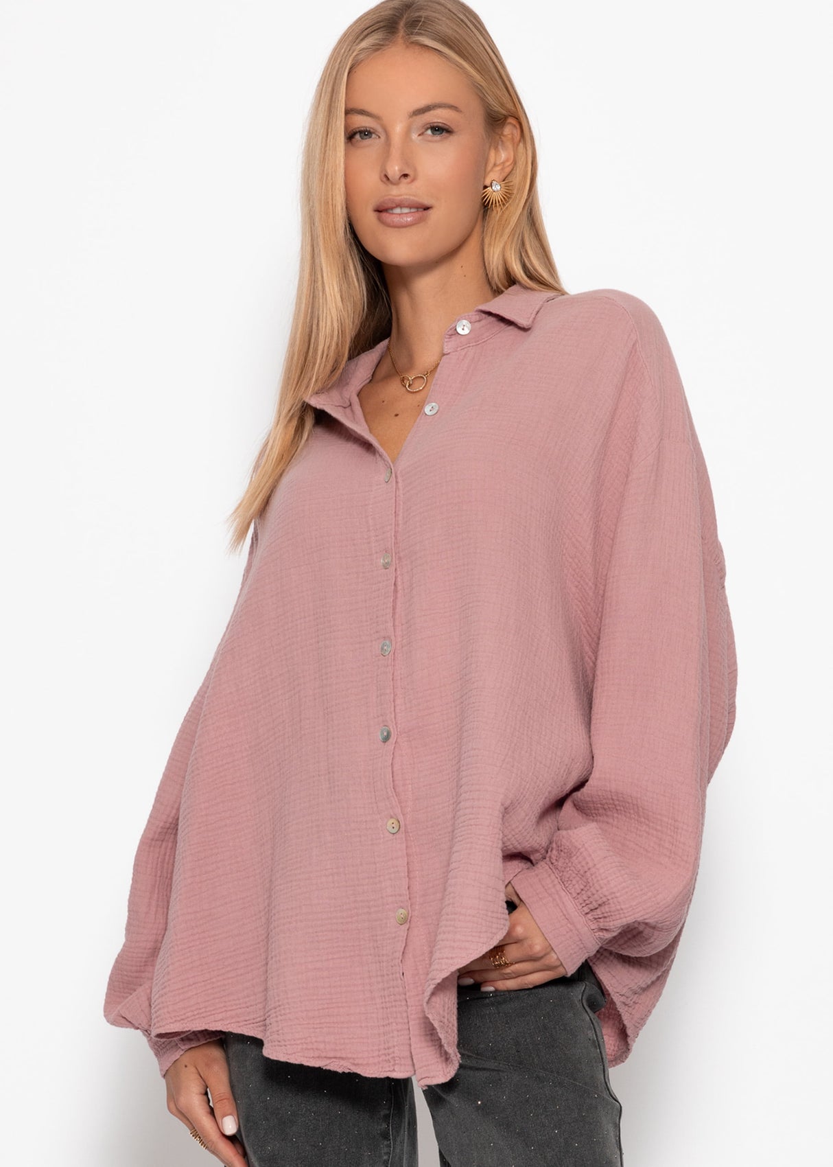 Musselin Bluse oversize, kurz, altrosa