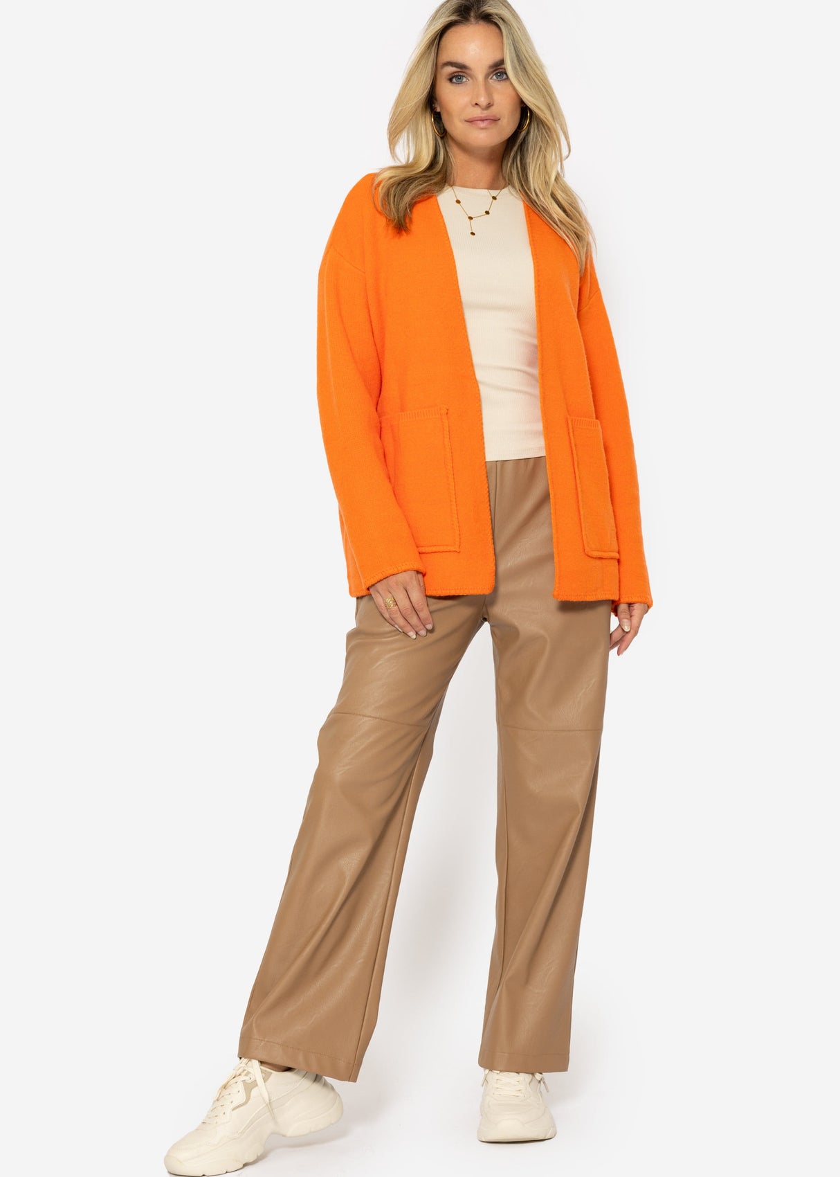 Open cardigan with patch pockets - mandarin