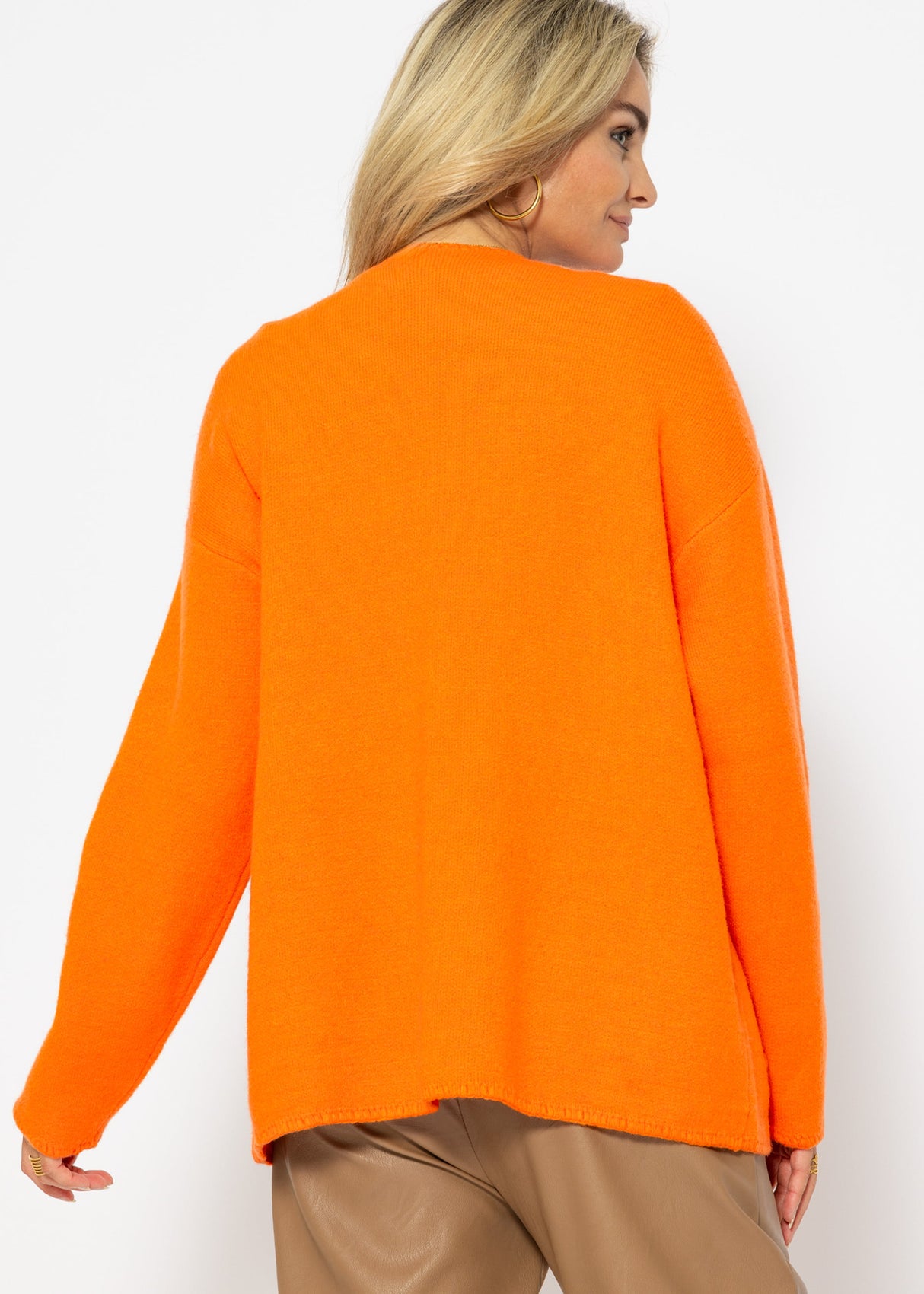 Open cardigan with patch pockets - mandarin