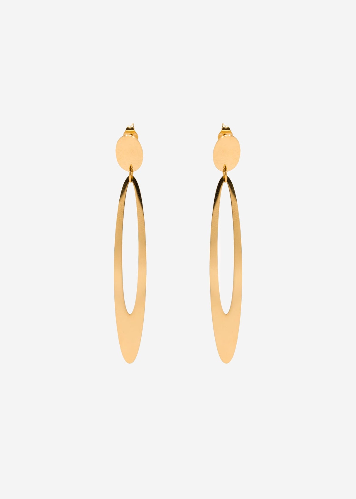 Stud earrings with oval pendant - gold