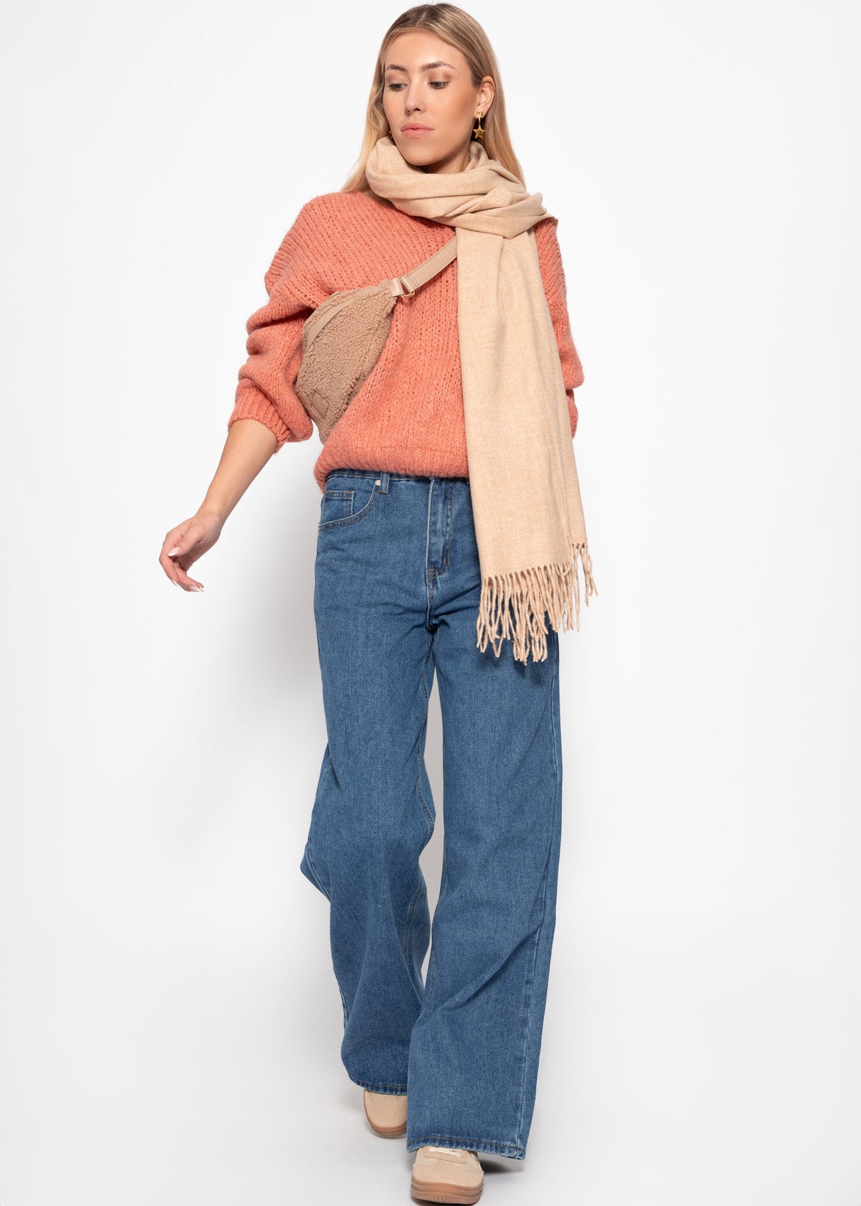 Oversize Pullover mit V-Ausschnitt - lachs