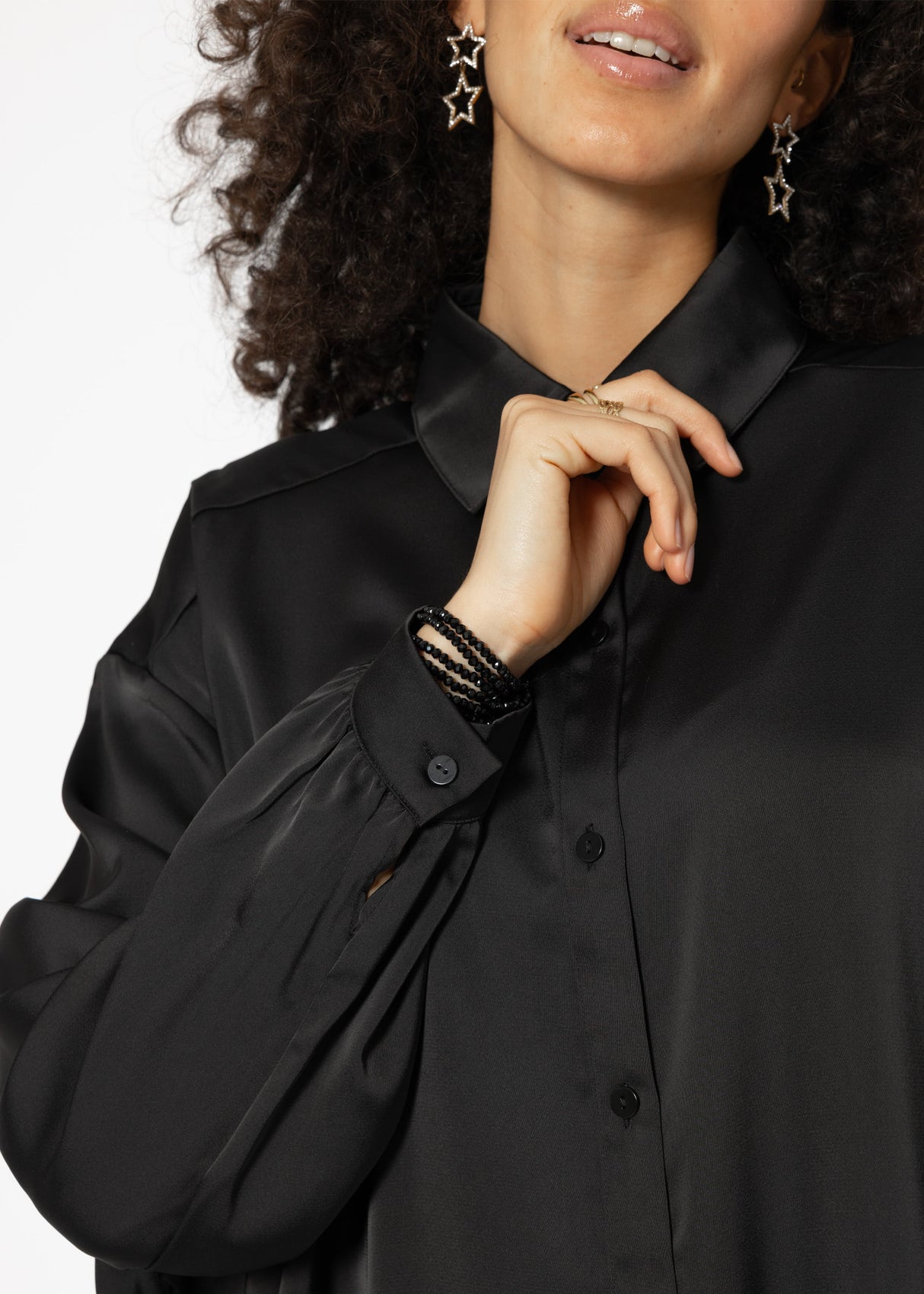 Oversize Satin Bluse - schwarz